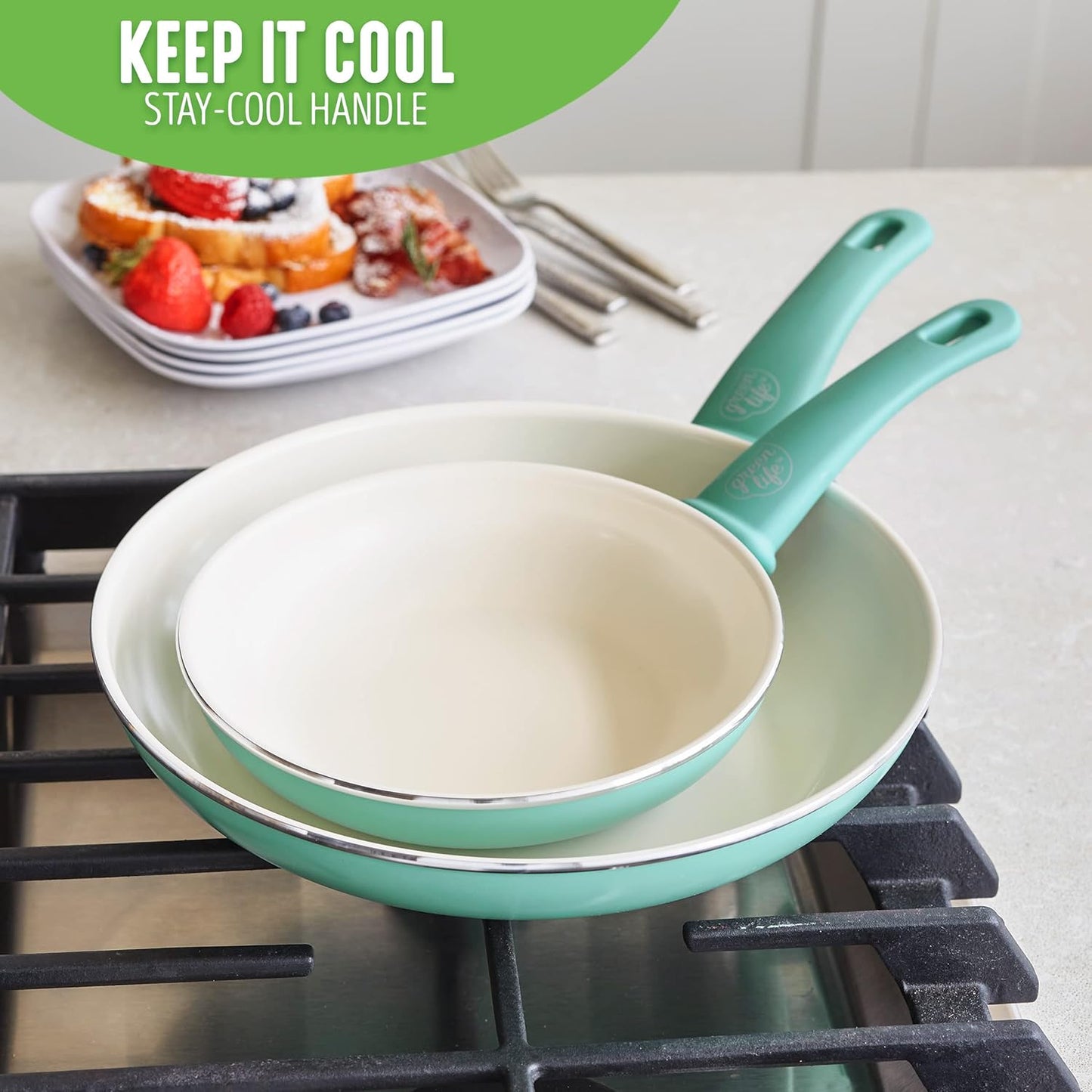 GreenLife Soft Grip Gezonde Keramische Antiaanbaklaag 16-delige Pannenset Over dit item DE POT EN PAN SET INCLUSIEF: 12 cm minikoekenpan, 18 cm en 24 cm koekenpan; 15 cm/1,1l en 18 cm/1,9l steelpan met deksel, 22 cm/4,8 kookpan met deksel, 24 cm/2,4l hapj