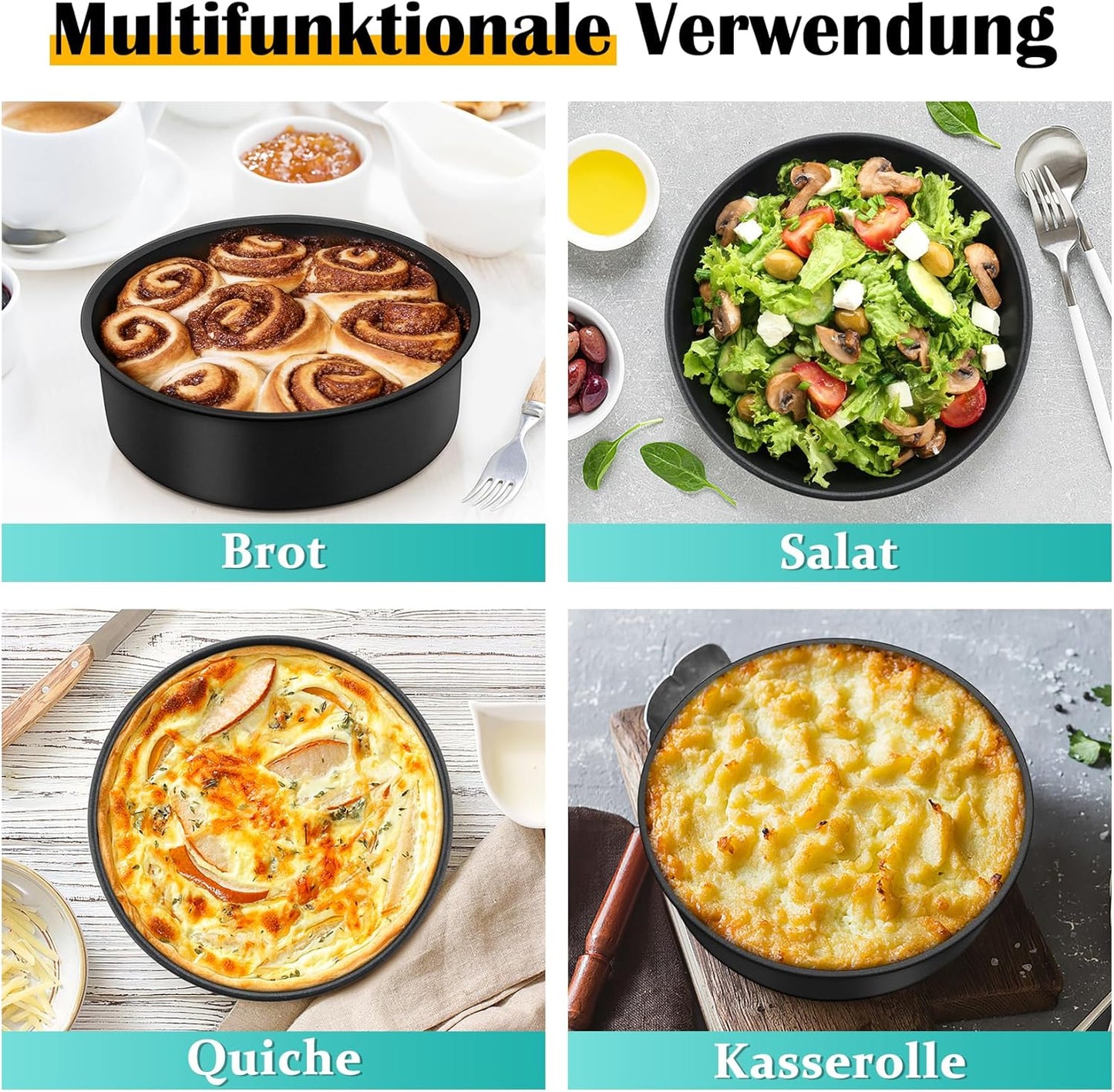 Bakvorm, set van 2 anti-aanbaklaag ronde bakvormen Onader 20 cm ronde bakvormset van 2 bestaat uit voedselveilige antiaanbaklaag met hoogwaardige roestvrijstalen kern, gifvrij, roestvrij en bestand tegen vervorming, duurzaam en veilig voor dagelijks gebru