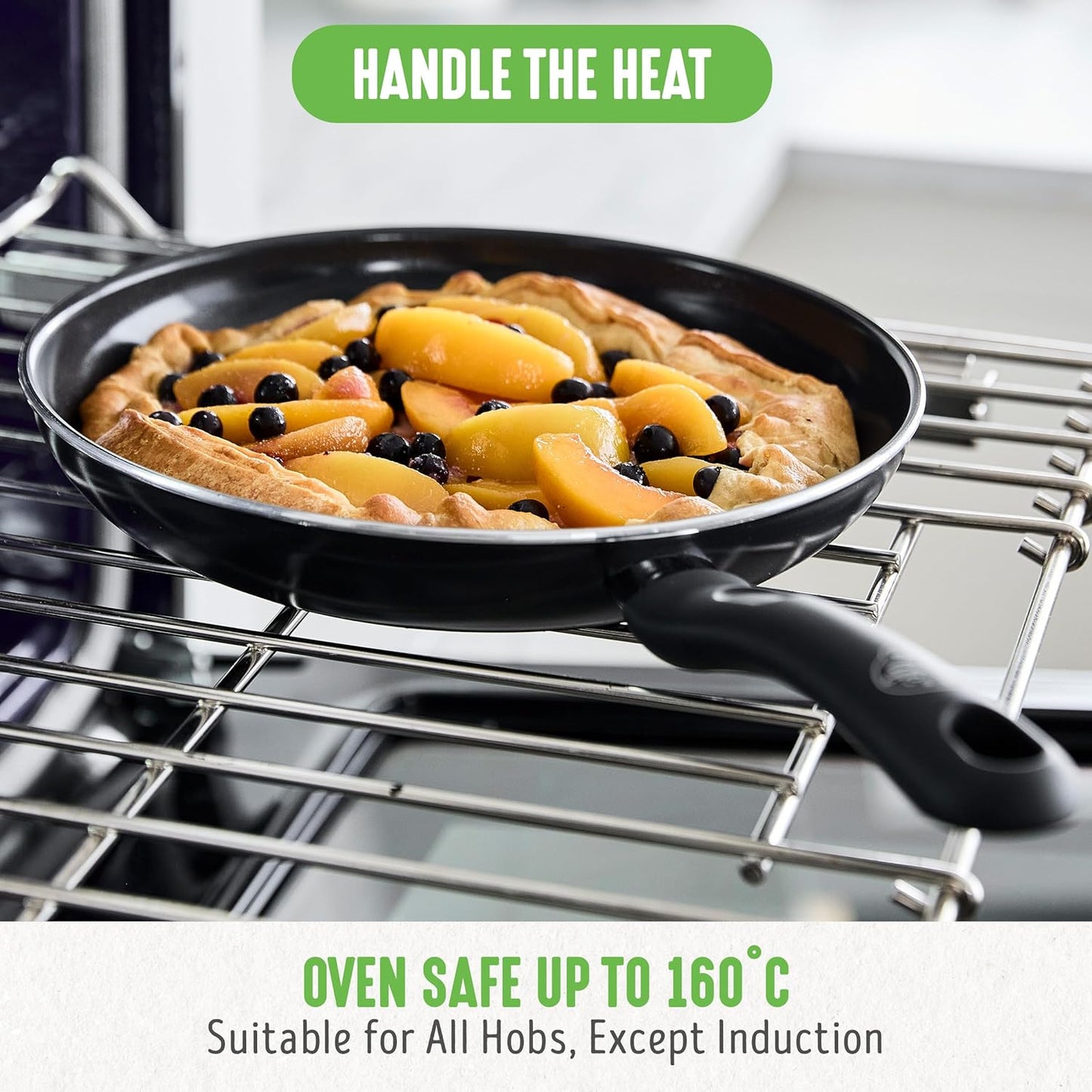 GreenLife Soft Grip Gezonde Keramische Antiaanbaklaag 16-delige Pannenset Over dit item DE POT EN PAN SET INCLUSIEF: 12 cm minikoekenpan, 18 cm en 24 cm koekenpan; 15 cm/1,1l en 18 cm/1,9l steelpan met deksel, 22 cm/4,8 kookpan met deksel, 24 cm/2,4l hapj