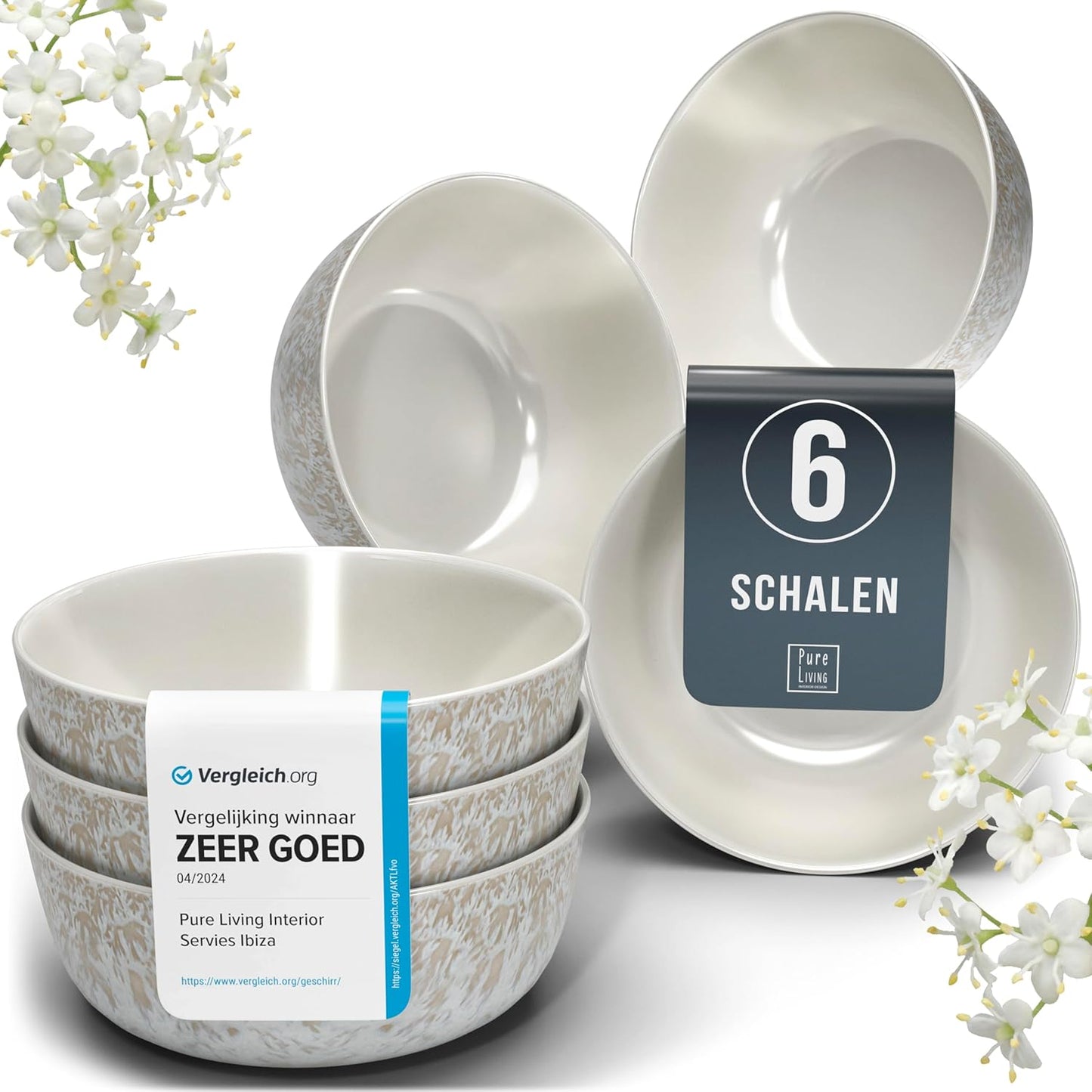 Aardewerk Servies Set Ibiza 36-delig - Vaatwasser-, Magnetron- en Krasbestendig Servies - Moderne Kommen en Borden Set voor 12 Personen - Tafelservice Pure Living in Licht Beige-blauw Deze 36-delige beige-blauwe servies set voor 12 personen combineert ele