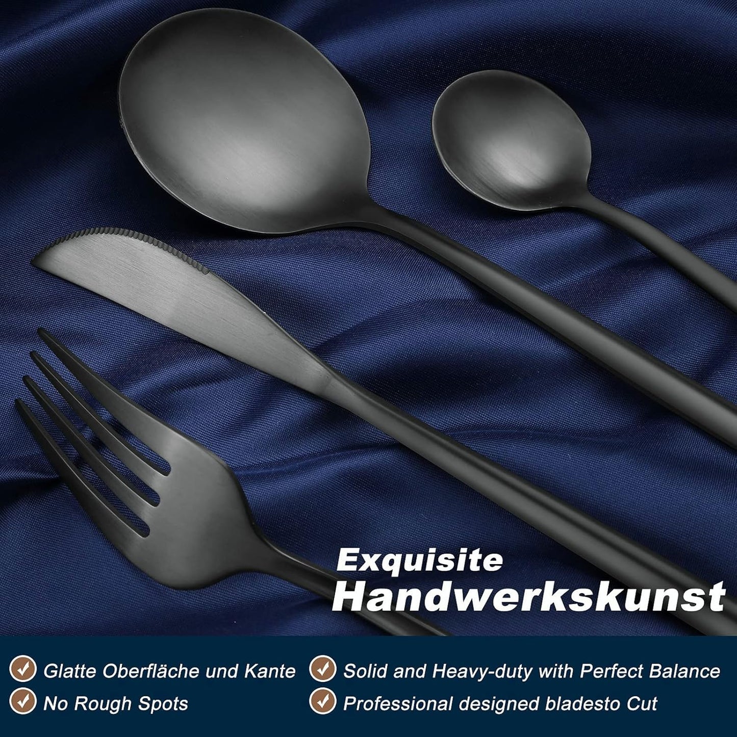 Bestdin Bestekset voor 6 personen, 24-delige roestvrijstalen bestekset Matzwart 24-delige bestekset voor 6 personen: Bestdin als 24-delige titanium bestekset zwart bestaat uit 6 messen, 6 eetlepels, 6 dinervorken, 6 theelepels. Ideaal voor alle formele of
