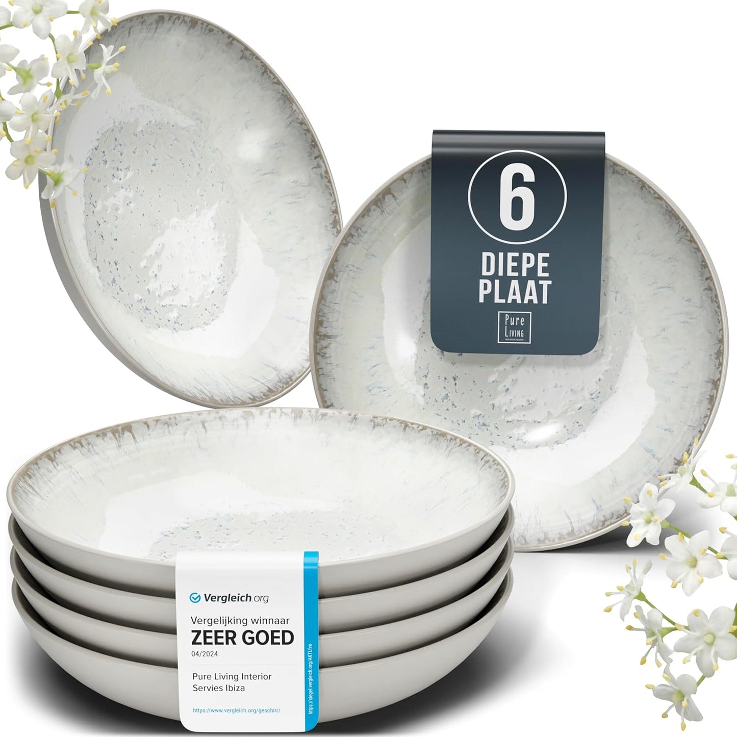 Aardewerk Servies Set Ibiza 36-delig - Vaatwasser-, Magnetron- en Krasbestendig Servies - Moderne Kommen en Borden Set voor 12 Personen - Tafelservice Pure Living in Licht Beige-blauw Deze 36-delige beige-blauwe servies set voor 12 personen combineert ele