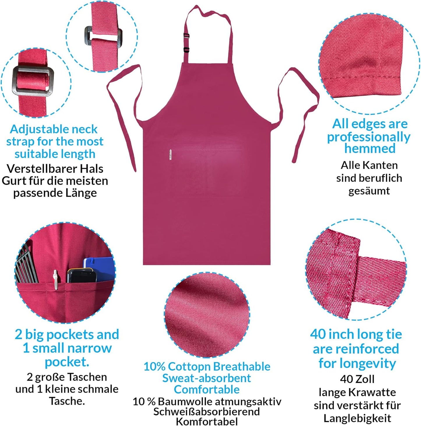 2 Stuks Chef Schort Waterdichte Schort met 3 Zakken Over dit item 💕65% polyester / 35% katoen beste mix voor schorten die bekend staan om hun duurzaamheid. Zij vervagen niet zo snel, verliezen snel hun vorm, kijken langer als nieuw, zijn minder naar vore