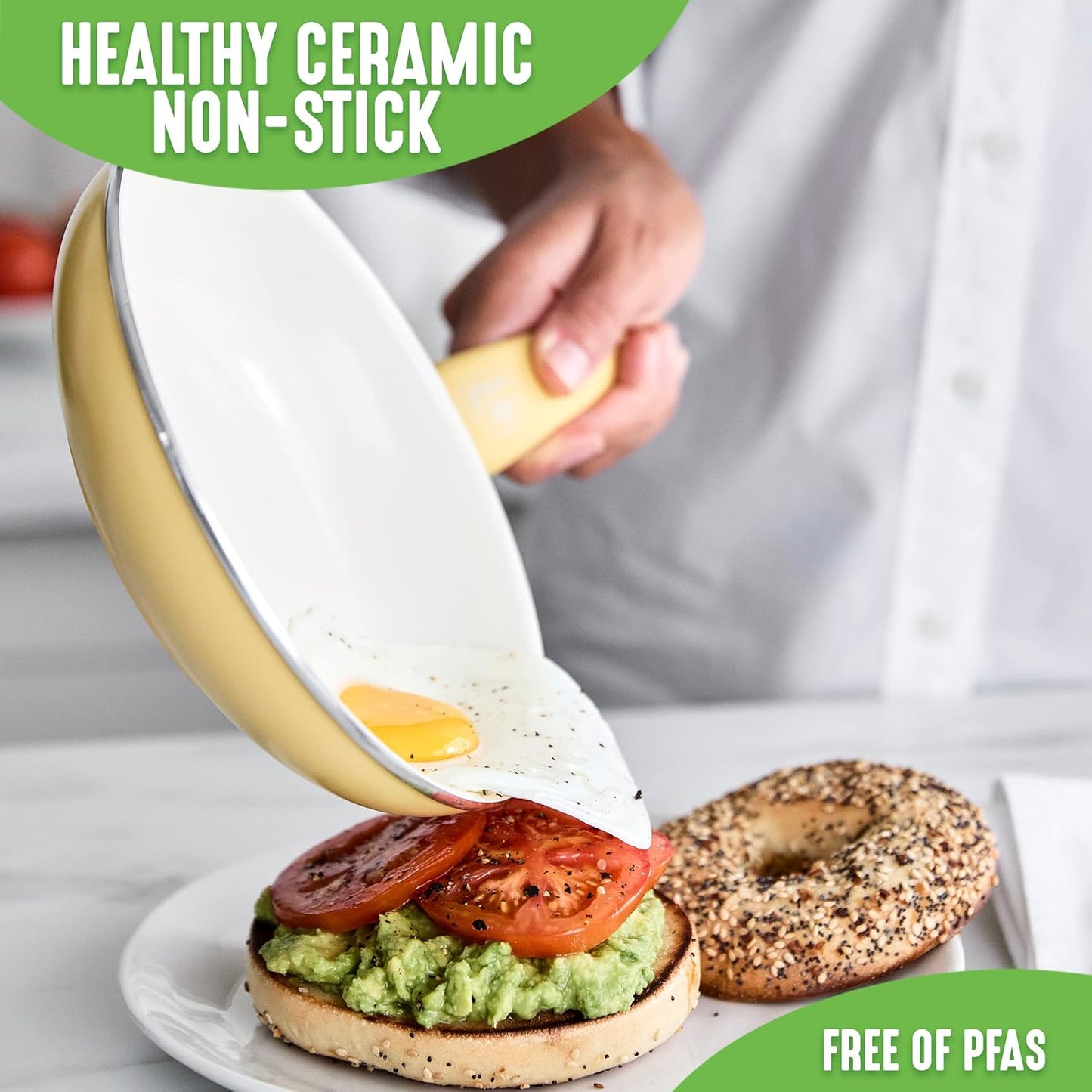 GreenLife Soft Grip Gezonde Keramische Antiaanbaklaag 16-delige Pannenset Over dit item DE POT EN PAN SET INCLUSIEF: 12 cm minikoekenpan, 18 cm en 24 cm koekenpan; 15 cm/1,1l en 18 cm/1,9l steelpan met deksel, 22 cm/4,8 kookpan met deksel, 24 cm/2,4l hapj