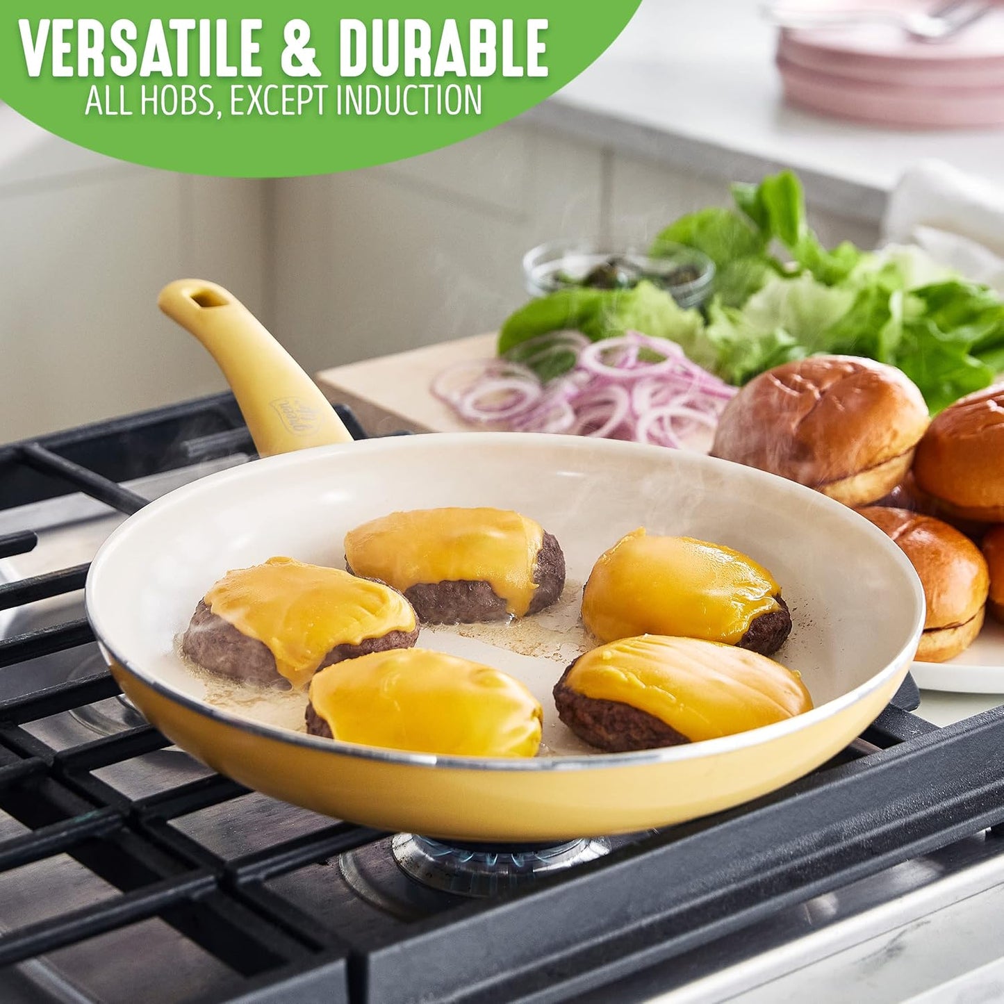 GreenLife Soft Grip Gezonde Keramische Antiaanbaklaag 16-delige Pannenset Over dit item DE POT EN PAN SET INCLUSIEF: 12 cm minikoekenpan, 18 cm en 24 cm koekenpan; 15 cm/1,1l en 18 cm/1,9l steelpan met deksel, 22 cm/4,8 kookpan met deksel, 24 cm/2,4l hapj