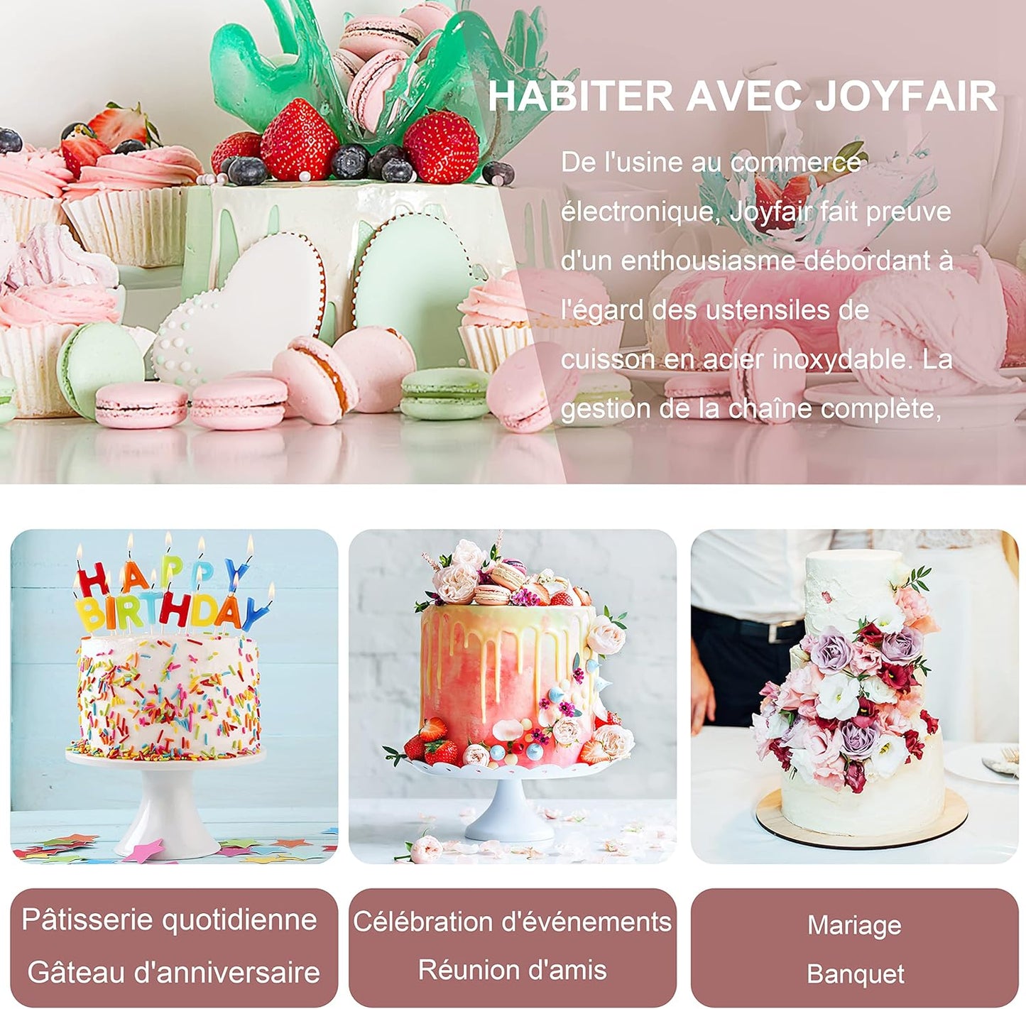 Joyfair 2-delige taartvorm van roestvrij staal 21 cm Joyfair Ronde taartvormen, 2 stuks, gemaakt van voedselveilig roestvrij staal. De natuurlijke zilverkleur zonder giftige stoffen garandeert gezondheid en duurzaamheid. Alle randen zijn zorgvuldig afgero