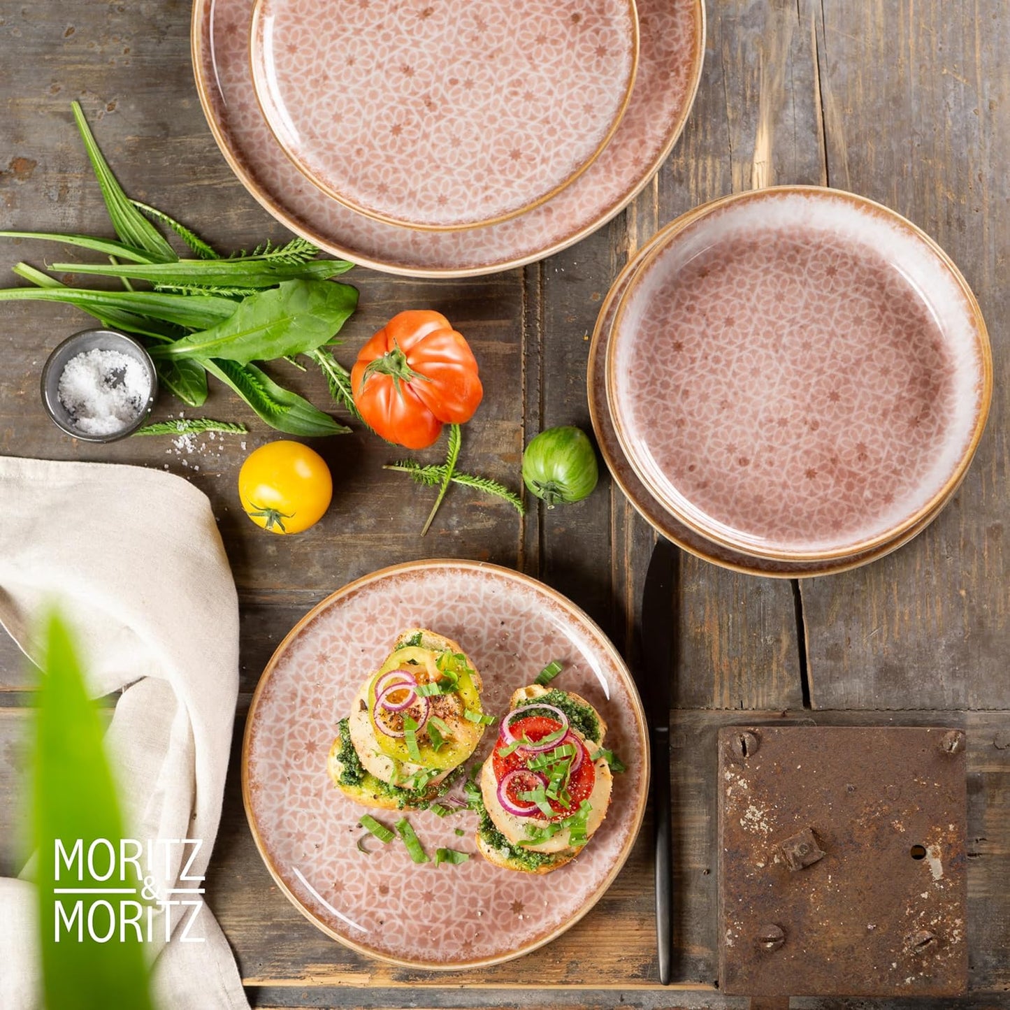 Moritz & Moritz TERRA 18-delige serviesset voor 6 personen, bordenset in zacht roze, van hoogwaardig porselein, serviesset voor 6 personen, elk 6 x platte borden, dessertborden en kommen 18-delige serviesset verander elke maaltijd in een onvergetelijke er