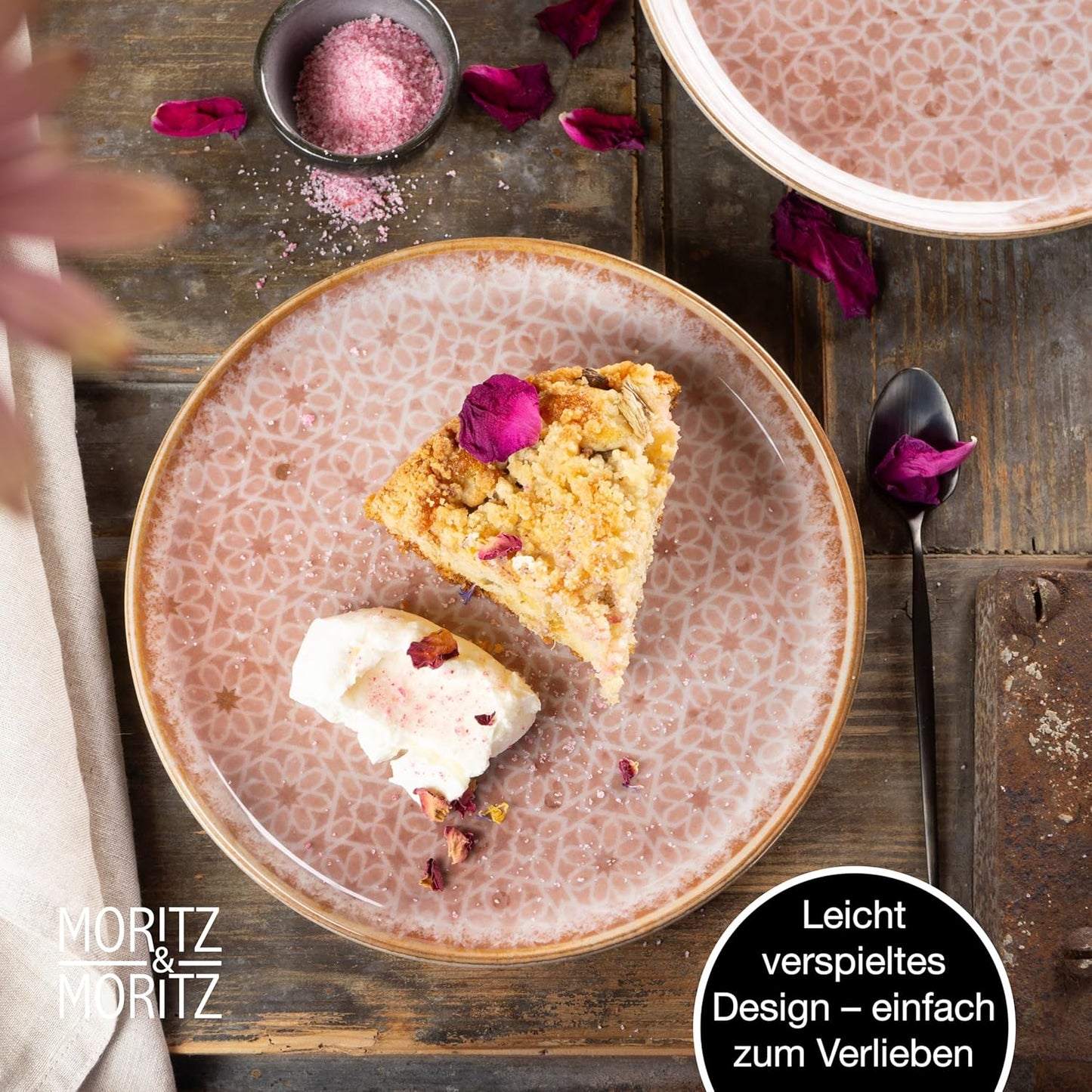 Moritz & Moritz TERRA 18-delige serviesset voor 6 personen, bordenset in zacht roze, van hoogwaardig porselein, serviesset voor 6 personen, elk 6 x platte borden, dessertborden en kommen 18-delige serviesset verander elke maaltijd in een onvergetelijke er