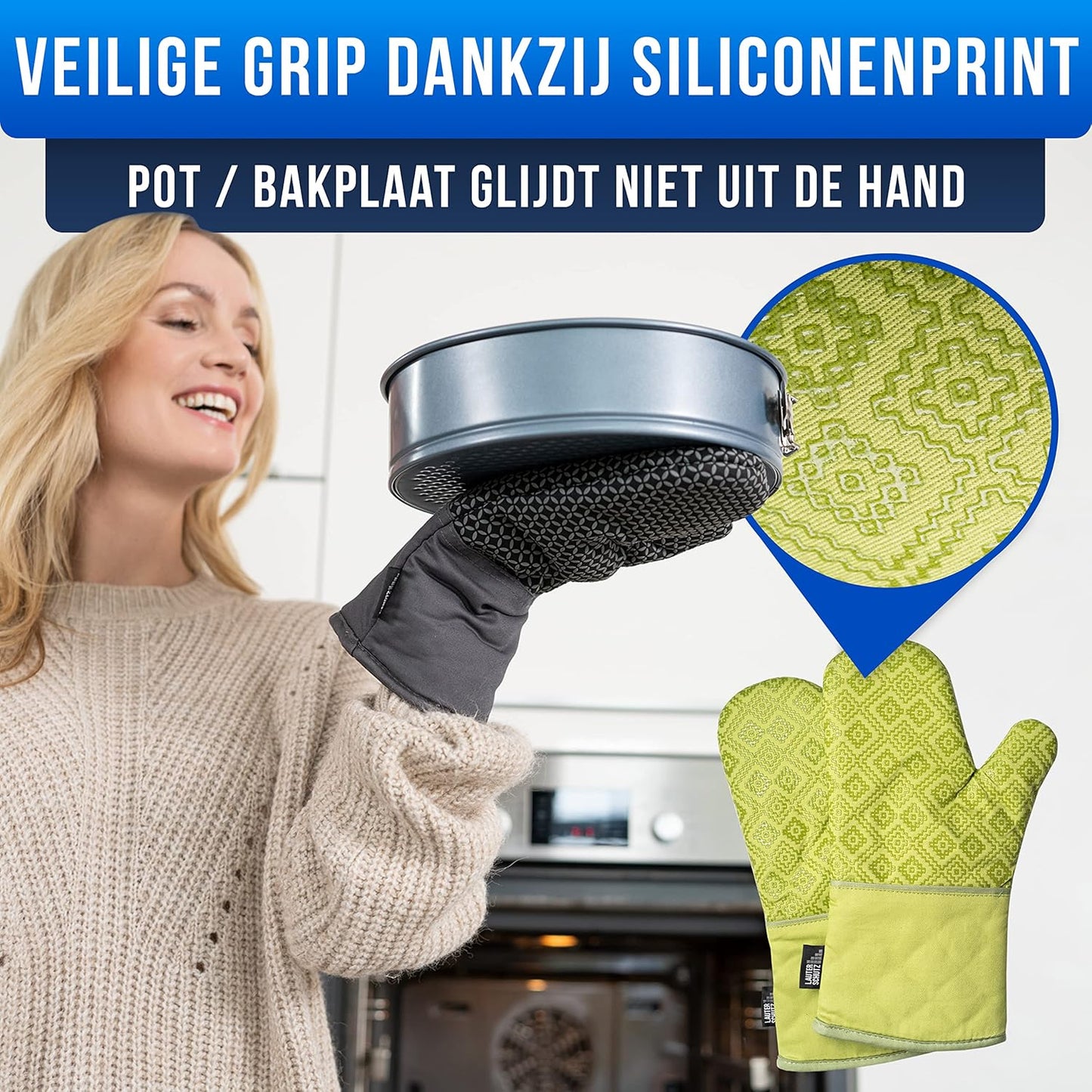 LauterSchutz® Ovenwanten per paar - met siliconen coating voor optimale grip en hittebestendigheid (contactwarmte: 250°C) in diverse kleuren (Gekleurd/lichtblauw) ✅ LauterSchutz - DE ORIGINELE, ONTWIKKELD EN ONTWORPELD IN DUITSLAND - De LauterSchutz ovenw
