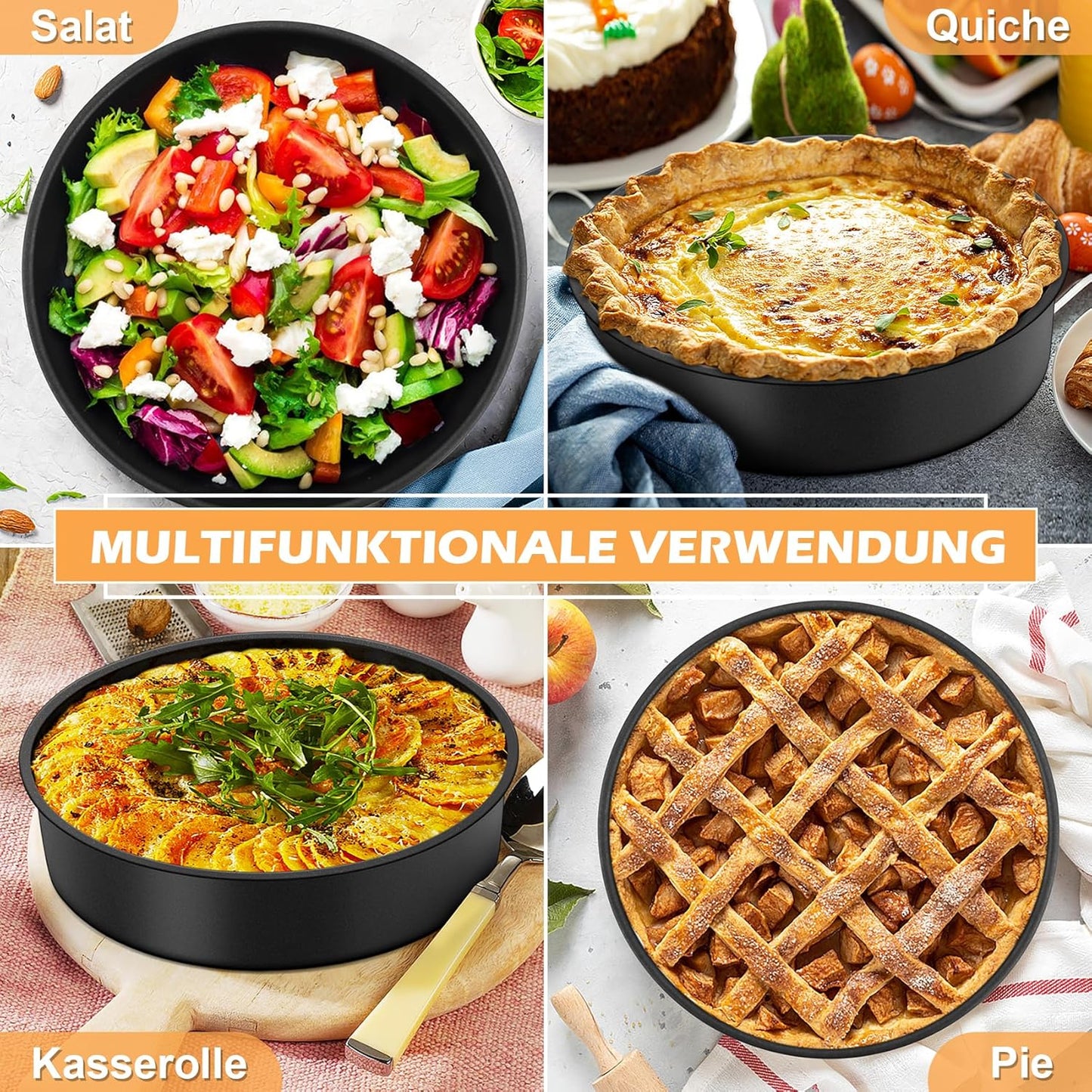 Bakvorm, set van 2 anti-aanbaklaag ronde bakvormen Onader 20 cm ronde bakvormset van 2 bestaat uit voedselveilige antiaanbaklaag met hoogwaardige roestvrijstalen kern, gifvrij, roestvrij en bestand tegen vervorming, duurzaam en veilig voor dagelijks gebru