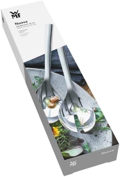 WMF Nuova Saladecouvert 30cm, 2-delig, Saladevork & lepel Cromargan: 18/10 roestvrij staal: Het bestek is uitermate duurzaam, vormvast, hygiënisch, zuurbestendig en zeer goed bestand tegen gebruikerssporen. Vaatwasmachinebestendig Lengte van 30 cm Inhoud: