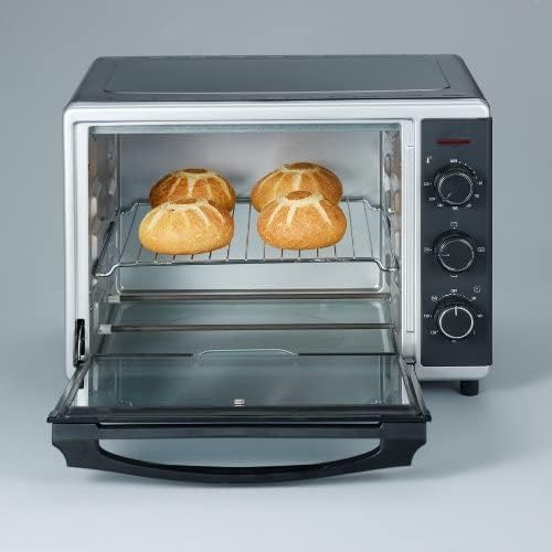 SEVERIN bak- en toastoven met heteluchtfunctie, mini-oven met grillrooster en bakplaat, 30 L inhoud, 1.600 W, zilver/zwart, TO 2056 [Energieklasse B] Betrouwbare en praktische bak- en toastoven met circulatiefunctie voor het bereiden van ovengerechten zoa