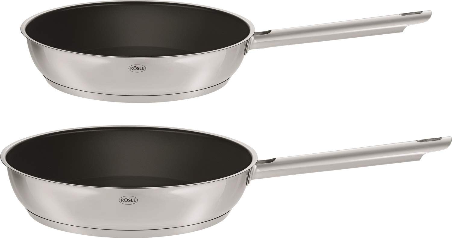 Rösle Elegance Pannenset, 10-delig, Roestvrij staal Over dit item Rösle Elegance, de pannenset van roestvrij staal, bestaat uit: Braadpan (20 cm) en kookpan (16/20/24 cm) inclusief glazen deksel, stoominzet (20 cm), sauspan met steel (16 cm), melkpan (14