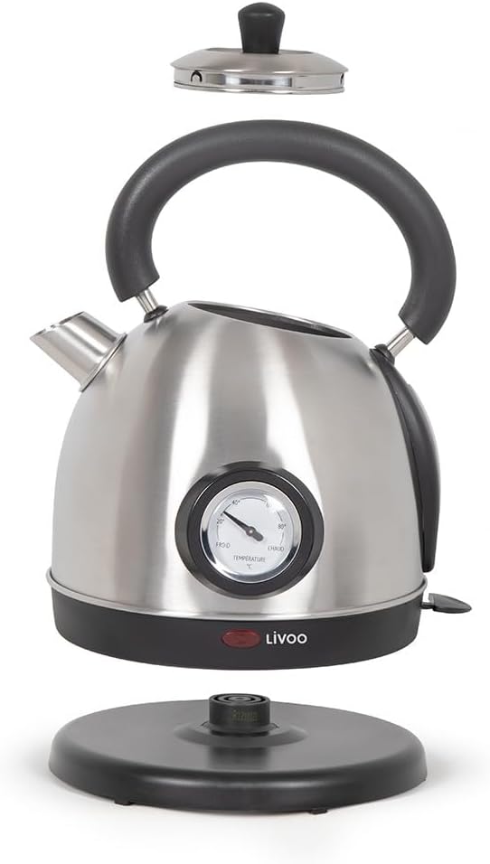 Domoclip 1,8 liter 1800 w snoerloze waterkoker rood Over dit item Retro: Geniet van een mooie waterkoker in vintage look om 's ochtends je warme dranken te koken. Grote inhoud: Tot 1,8 liter warm water voor het bereiden van veel koppen thee of koffie. Sne