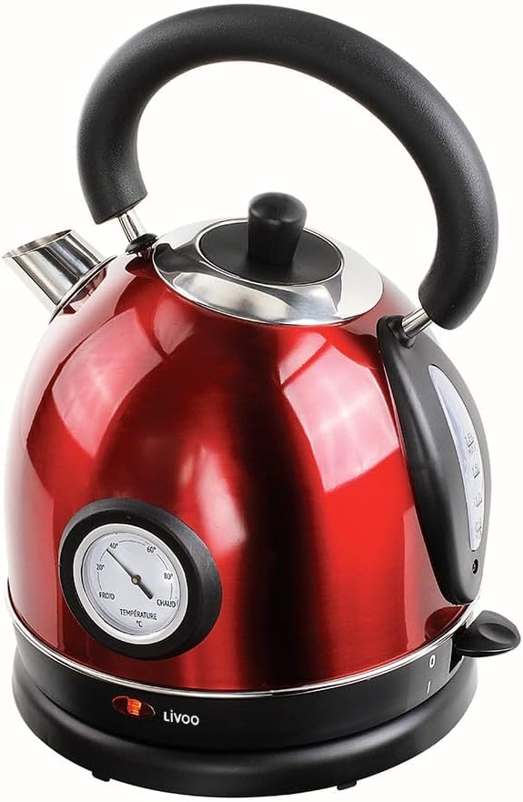 Domoclip 1,8 liter 1800 w snoerloze waterkoker rood Over dit item Retro: Geniet van een mooie waterkoker in vintage look om 's ochtends je warme dranken te koken. Grote inhoud: Tot 1,8 liter warm water voor het bereiden van veel koppen thee of koffie. Sne