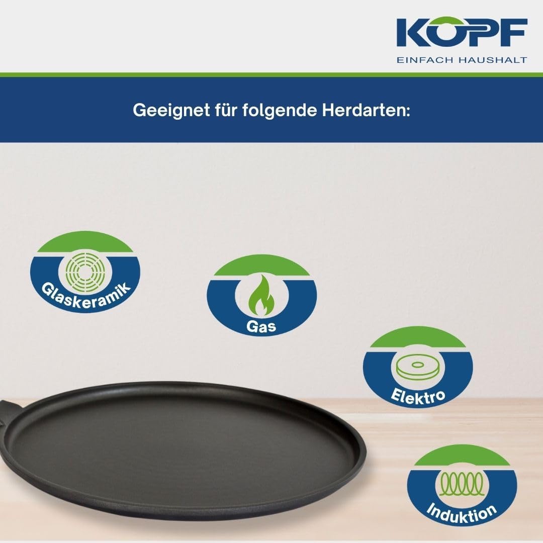 Kopf Crêpepan Pannenkoekpan Marra 28 cm, ILAG-coating, inductie met deegverdeler Type: pannenkoekenpan van stevig gegoten aluminium met een diameter van 28 cm - incl. deegverdeler van hout Coating: krasbestendige en duurzame ILAG anti-aanbaklaag voor veta