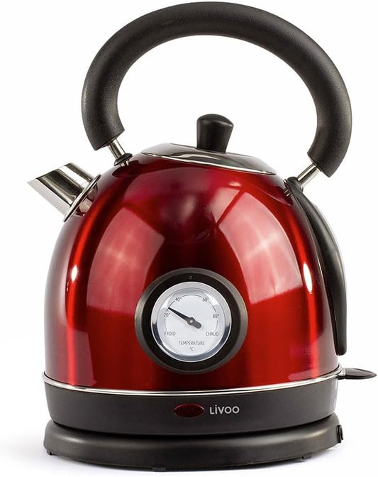 Domoclip 1,8 liter 1800 w snoerloze waterkoker rood Over dit item Retro: Geniet van een mooie waterkoker in vintage look om 's ochtends je warme dranken te koken. Grote inhoud: Tot 1,8 liter warm water voor het bereiden van veel koppen thee of koffie. Sne