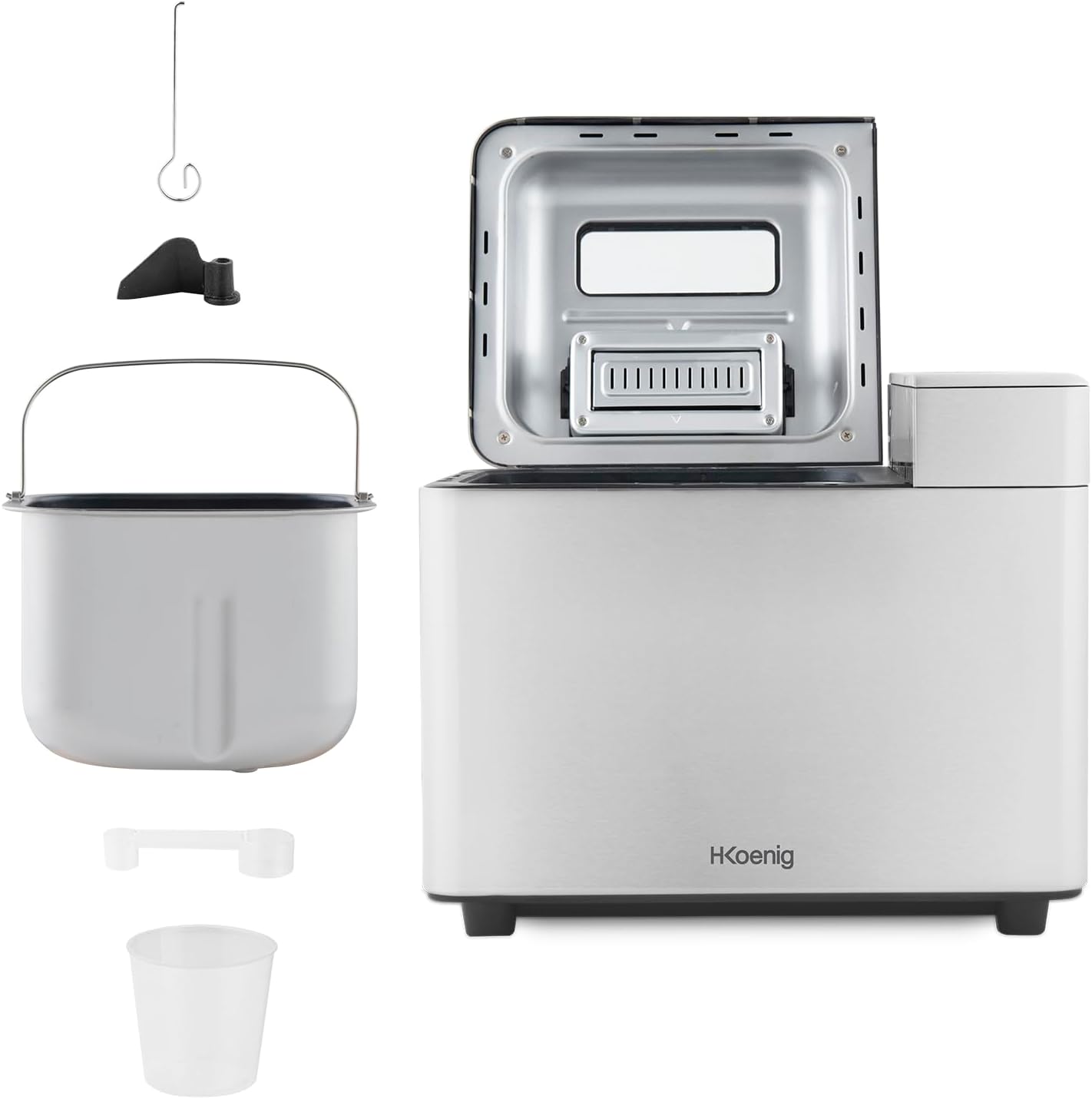 H.Koenig Broodbakmachine BAKE440 15 programma's [Veelzijdig]: deze broodbakmachine biedt drie verschillende broodmaten - 500 g, 750 g en 1000 g - en 15 geïntegreerde programma's, waaronder een glutenvrij programma en extra opties zoals jam en yoghurt. [Ge