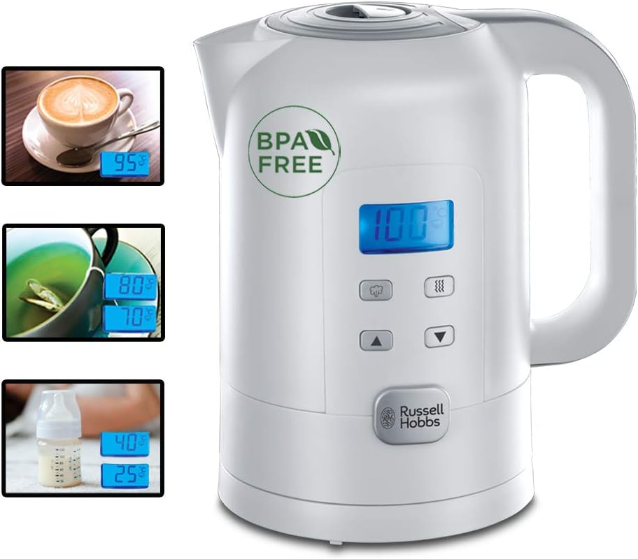 Russell Hobbs Waterkoker Met Temperatuurinstelling 25°-100°C Dankzij de warmhoudfunctie wordt het reeds gekookte water op de geselecteerde temperatuur warm gehouden. De waterkoker heeft een waterniveau-indicator. Electric Kettles €47.99 glas,waterkoker,zw