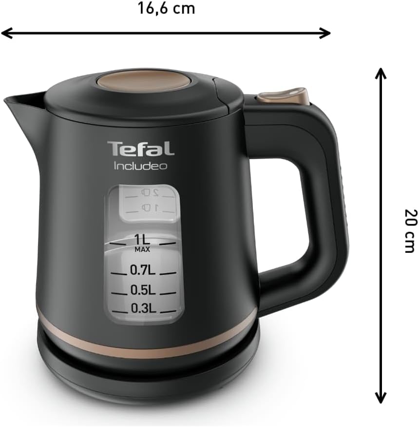 Tefal Includeo waterkoker 1 liter, Anti kalkfilter, Waterniveau indicator, Ruime schenktuit Over dit item De schenktuit maakt gemakkelijk serveren mogenlijk. 1 liter inhoud en matig gewicht voor eenvoudiger gebruik en service. Openen van het deksel door s