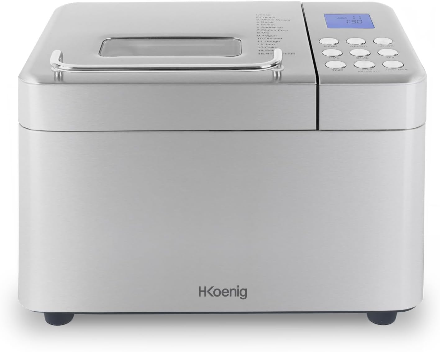 H.Koenig Broodbakmachine BAKE440 15 programma's [Veelzijdig]: deze broodbakmachine biedt drie verschillende broodmaten - 500 g, 750 g en 1000 g - en 15 geïntegreerde programma's, waaronder een glutenvrij programma en extra opties zoals jam en yoghurt. [Ge