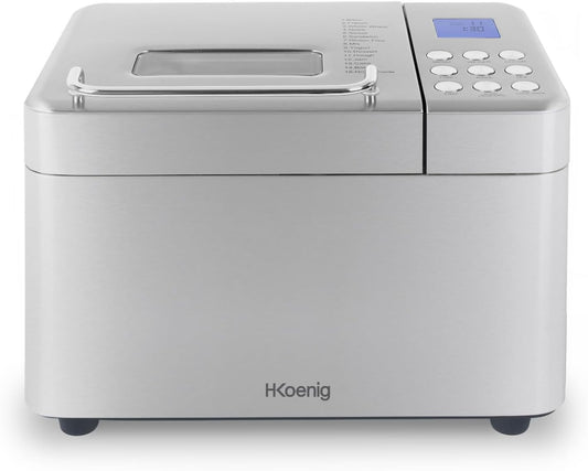 H.Koenig Broodbakmachine BAKE440 15 programma's [Veelzijdig]: deze broodbakmachine biedt drie verschillende broodmaten - 500 g, 750 g en 1000 g - en 15 geïntegreerde programma's, waaronder een glutenvrij programma en extra opties zoals jam en yoghurt. [Ge
