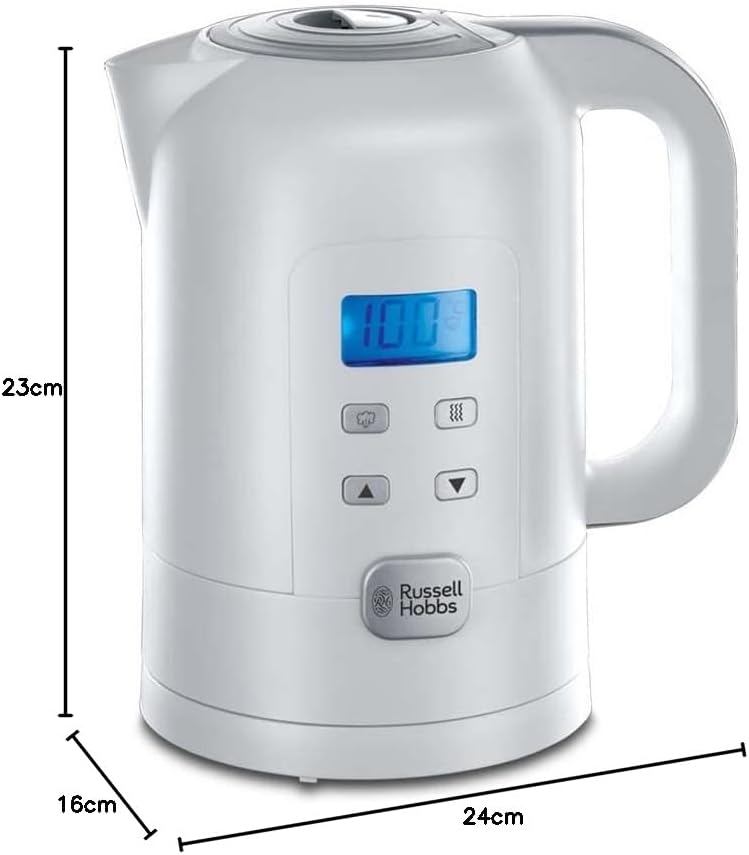 Russell Hobbs Waterkoker Met Temperatuurinstelling 25°-100°C Dankzij de warmhoudfunctie wordt het reeds gekookte water op de geselecteerde temperatuur warm gehouden. De waterkoker heeft een waterniveau-indicator. Electric Kettles €47.99 glas,waterkoker,zw