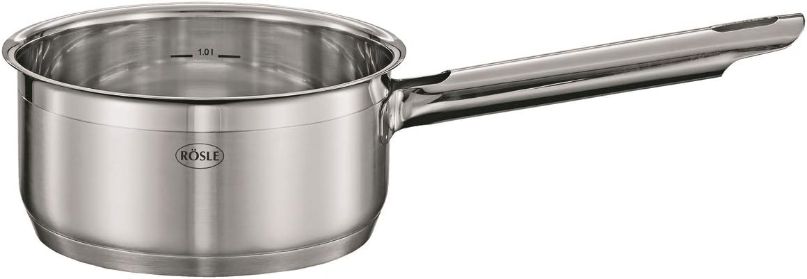 Rösle Elegance Pannenset, 10-delig, Roestvrij staal Over dit item Rösle Elegance, de pannenset van roestvrij staal, bestaat uit: Braadpan (20 cm) en kookpan (16/20/24 cm) inclusief glazen deksel, stoominzet (20 cm), sauspan met steel (16 cm), melkpan (14