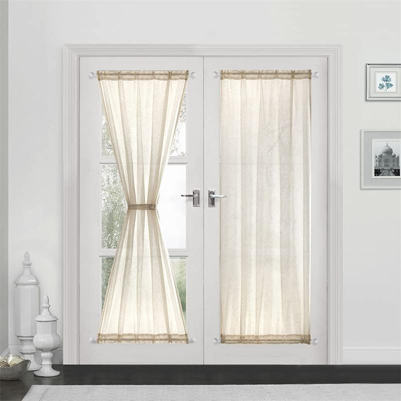Devola Vitrage linnenlook gordijn lange modern effen kleur bistrogordijn halftransparant deur gordijnen raamsjaal keuken gordijnen korte gordijnen BxH 132x183cm beige 1 stuk Merk: Devola Kleur: beige wit grijs blauw zand Materiaal: hoogwaardig linnen en v