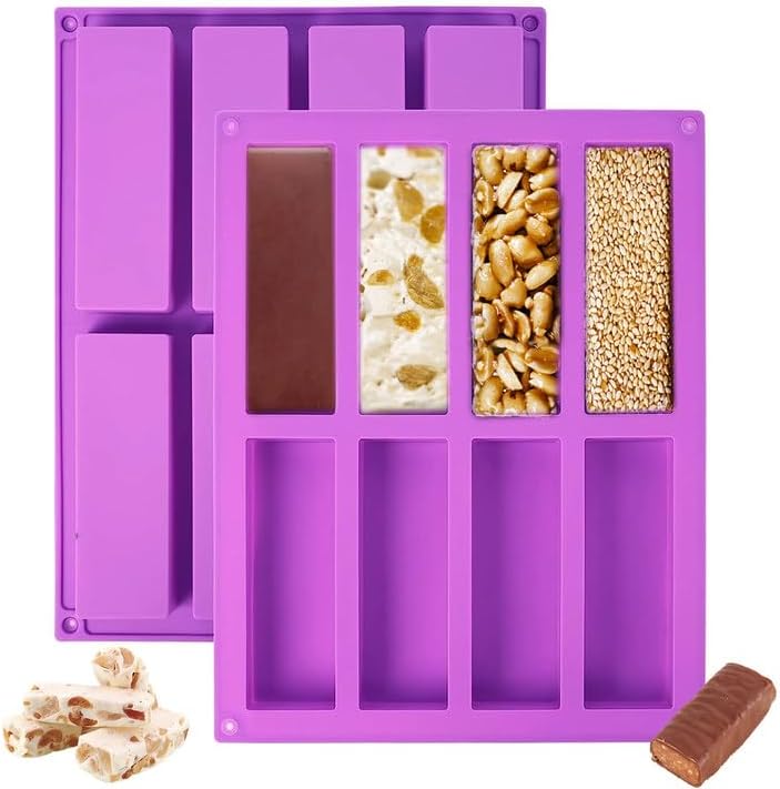 2 Stuks Cereal Bar Siliconen Bakvorm Wat Krijg Je: 2st 8 holtes 26,7*21,3cm/10,5*8,3in rechthoekige mueslireep bakvorm siliconen bakvorm. Elke vorm heeft 8 holtes, elke holte meet 11,5*4cm/4,52*1,57in, diepte 2cm. Je kunt verschillende ingrediënten tegeli