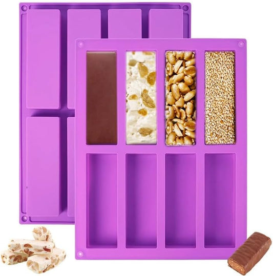 2 Stuks Cereal Bar Siliconen Bakvorm Wat Krijg Je: 2st 8 holtes 26,7*21,3cm/10,5*8,3in rechthoekige mueslireep bakvorm siliconen bakvorm. Elke vorm heeft 8 holtes, elke holte meet 11,5*4cm/4,52*1,57in, diepte 2cm. Je kunt verschillende ingrediënten tegeli