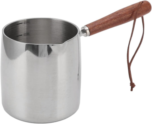 Roestvrijstalen Boterwarmer Chocolaatjes Koffiemelk Stomende Pot met Dubbele Schenktuit 2 schenktuiten: onze mini-roestvrije botersmeltpan heeft aan beide zijden schenktuiten, zodat u gemakkelijk pasta, olie, chocolade en meer kunt zeven met uw linker- of