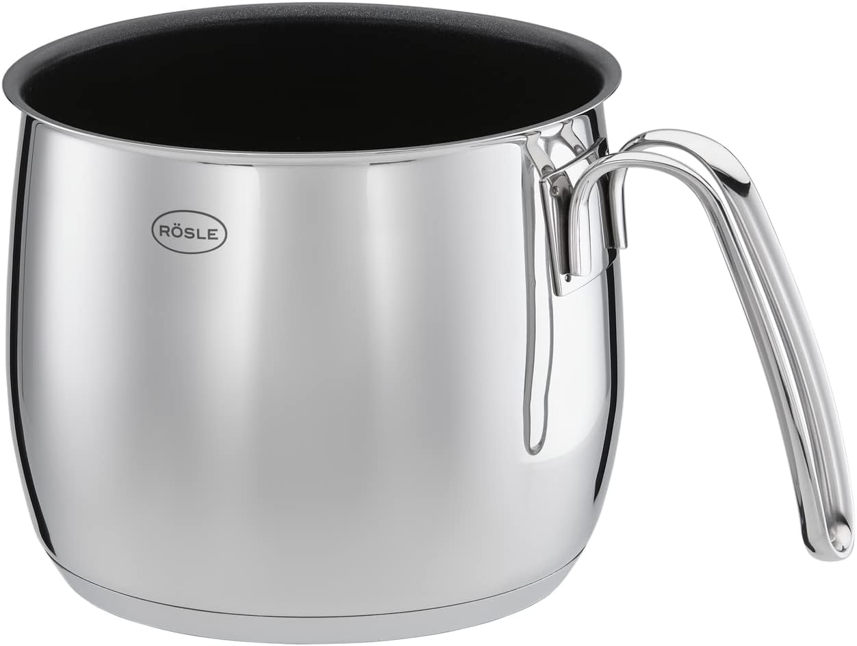 Rösle Elegance Pannenset, 10-delig, Roestvrij staal Over dit item Rösle Elegance, de pannenset van roestvrij staal, bestaat uit: Braadpan (20 cm) en kookpan (16/20/24 cm) inclusief glazen deksel, stoominzet (20 cm), sauspan met steel (16 cm), melkpan (14