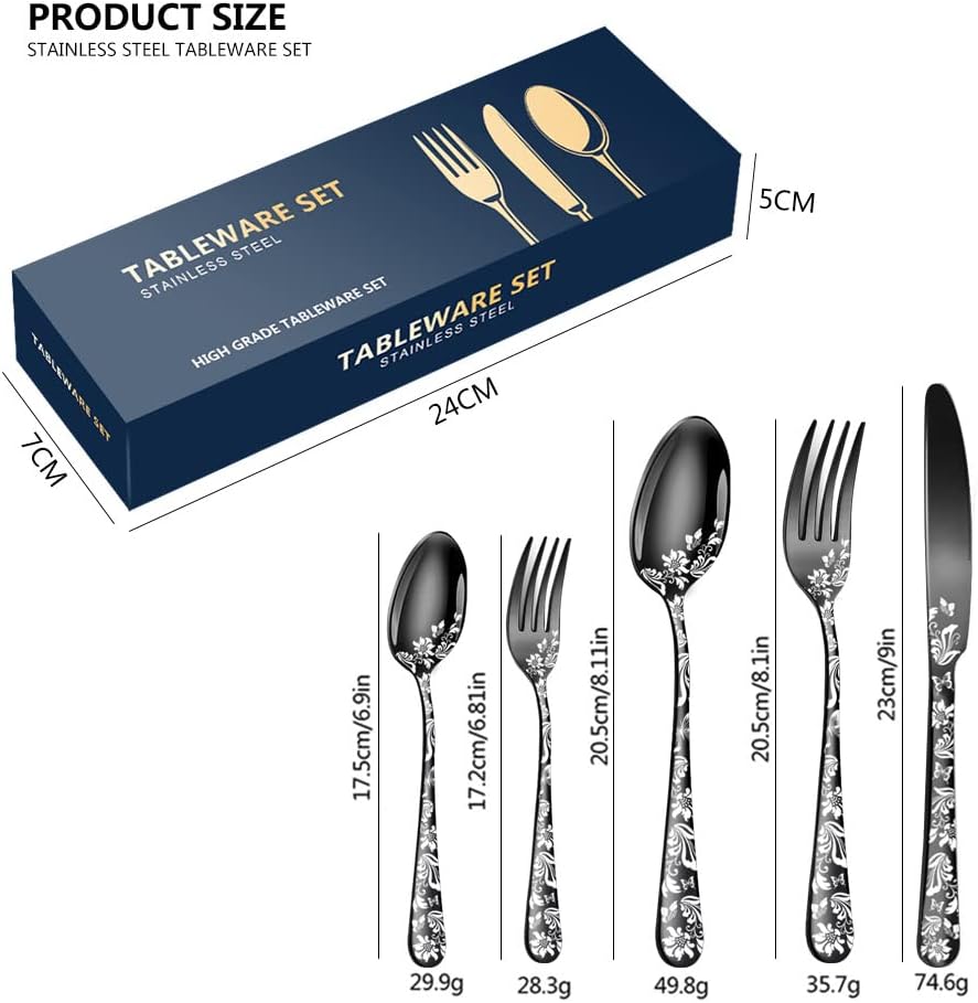 Aoresac Bestekset voor 4 personen, 20-delige bestekset van roestvrij staal Perfecte set voor het gezin: 20 stuks per set, bevat 4 messen voor het avondeten, 4 eetvorken, 4 theelepels, 4 theelepels en 4 theelepels, servies voor 4 personen, wordt gebruikt v