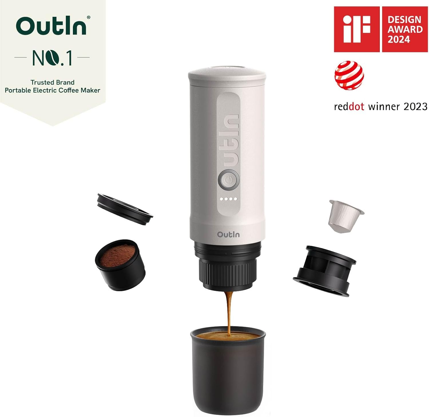 Outin Nano draagbare elektrische espressomachine 【LICHTGEWICHT & DRAAGBAAR】: Outin draagbare espressomachine weegt slechts 670 gram. Gemaakt van voedselveilig roestvrij staal en duurzame materialen, Outin espressomachine gemakkelijk te demonteren en te wa