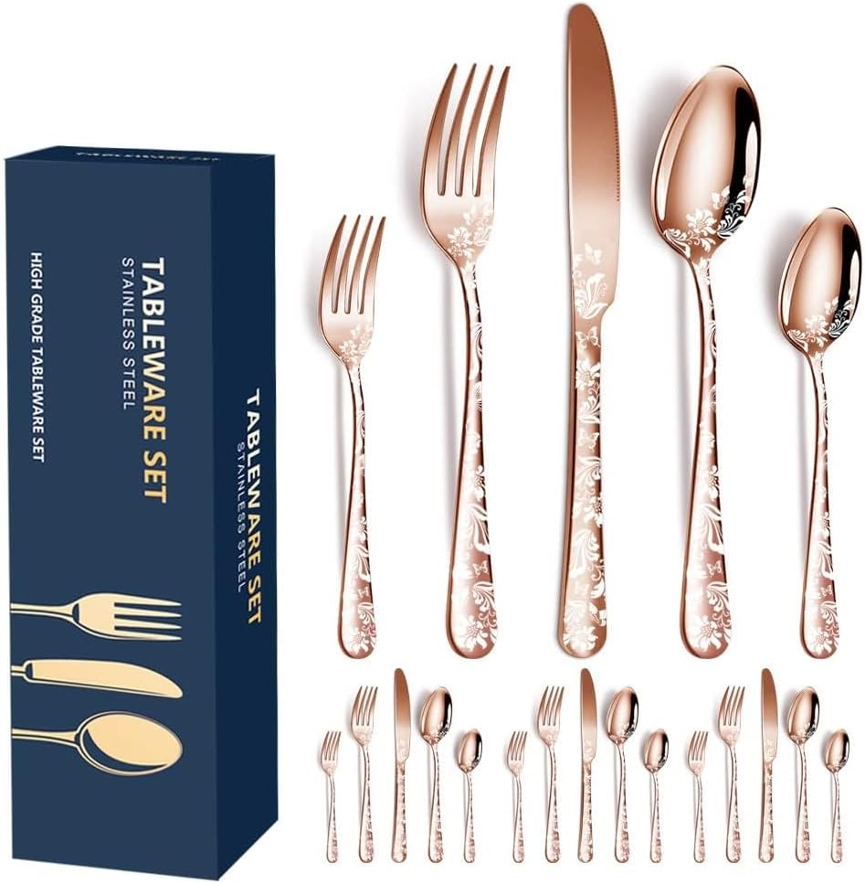 Aoresac Bestekset voor 4 personen, 20-delige bestekset van roestvrij staal Perfecte set voor het gezin: 20 stuks per set, bevat 4 messen voor het avondeten, 4 eetvorken, 4 theelepels, 4 theelepels en 4 theelepels, servies voor 4 personen, wordt gebruikt v