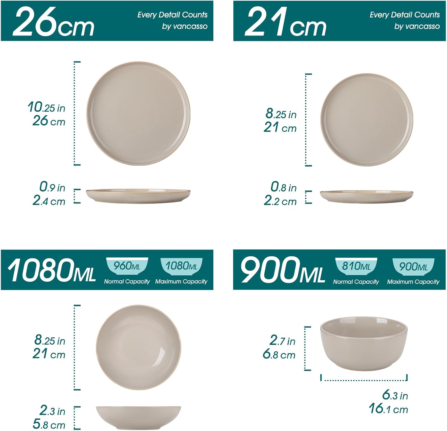 vancasso PLAYA Tafelservies voor 6 personen, 18-delig, modern, aardewerk serviesset, bevat kom, dessertborden en platte borden, vaatwasmachinebestendig, blauw Compleet assortiment servies: de moderne vancasso PLAYA serviesset voor 6 personen omvat 6 komme