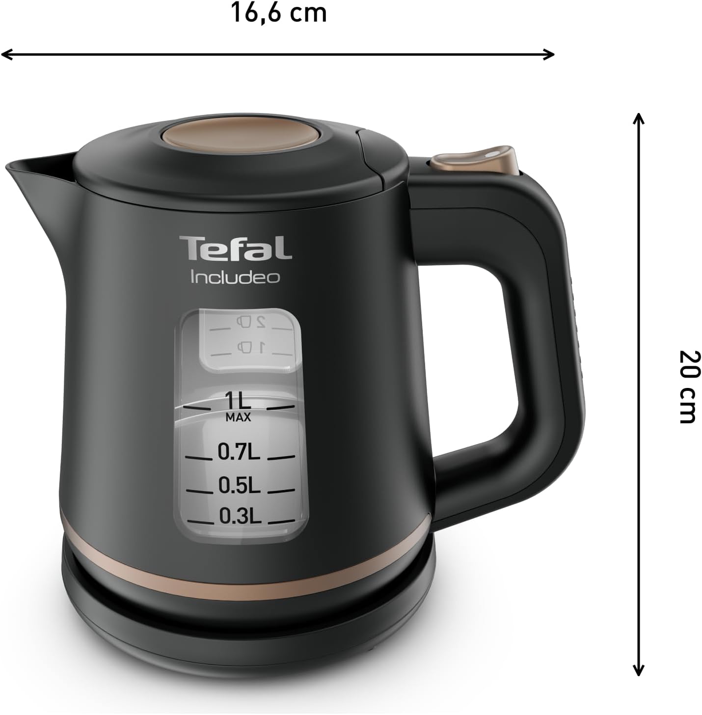 Tefal Includeo waterkoker 1 liter, Anti kalkfilter, Waterniveau indicator, Ruime schenktuit Over dit item De schenktuit maakt gemakkelijk serveren mogenlijk. 1 liter inhoud en matig gewicht voor eenvoudiger gebruik en service. Openen van het deksel door s