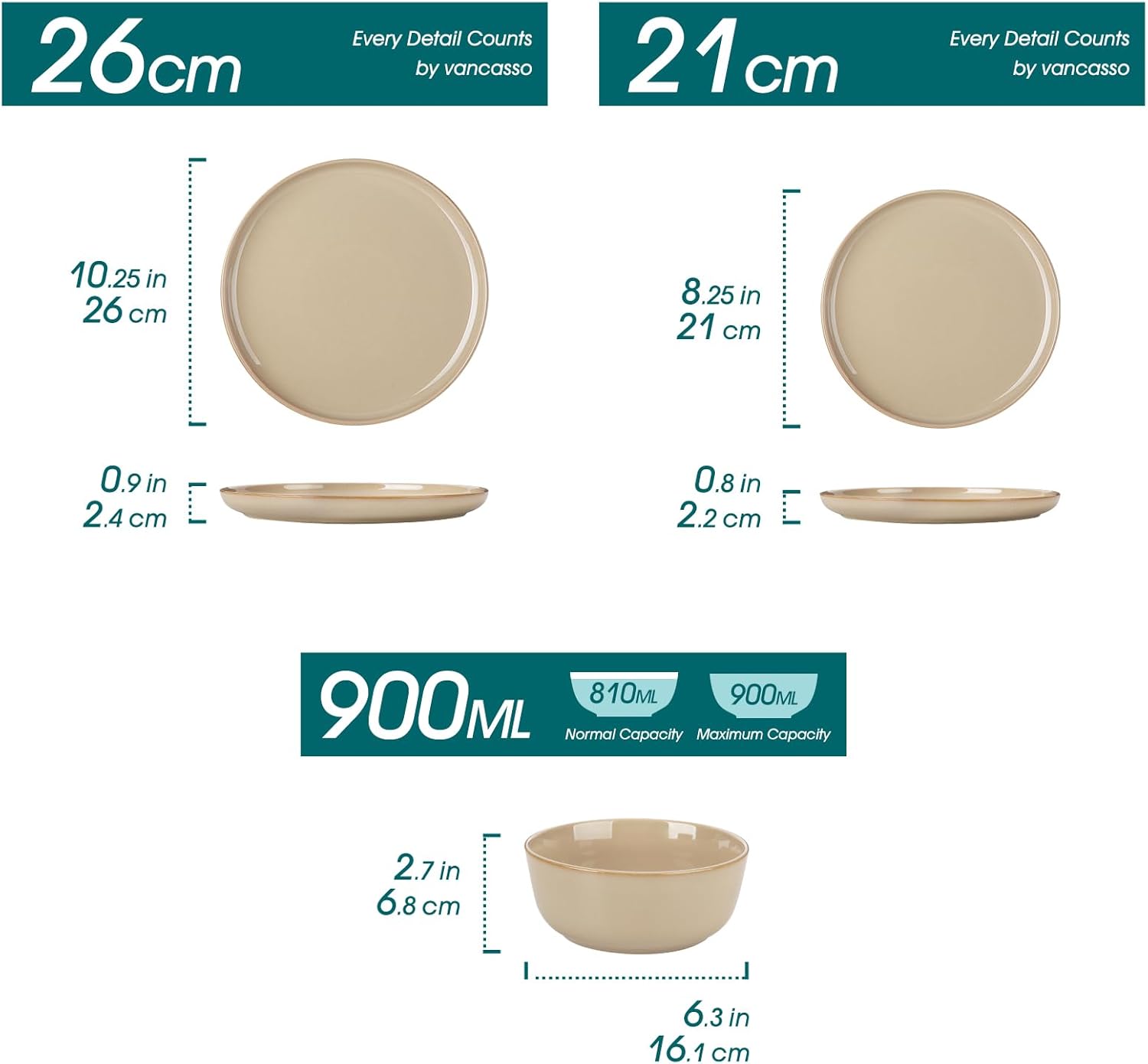 vancasso PLAYA Tafelservies voor 6 personen, 18-delig, modern, aardewerk serviesset, bevat kom, dessertborden en platte borden, vaatwasmachinebestendig, blauw Compleet assortiment servies: de moderne vancasso PLAYA serviesset voor 6 personen omvat 6 komme