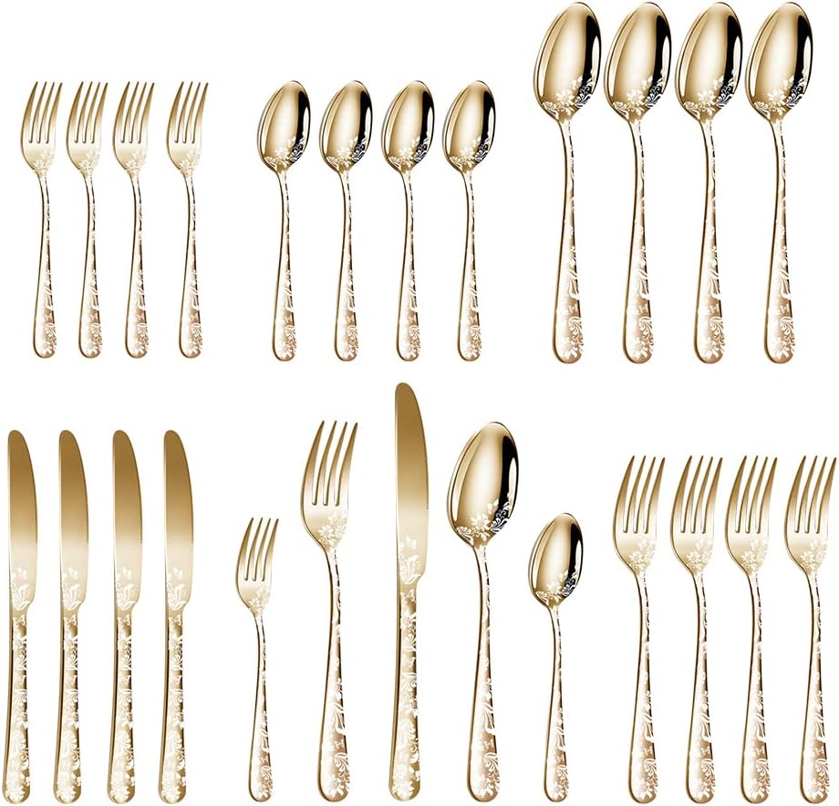 Aoresac Bestekset voor 4 personen, 20-delige bestekset van roestvrij staal Perfecte set voor het gezin: 20 stuks per set, bevat 4 messen voor het avondeten, 4 eetvorken, 4 theelepels, 4 theelepels en 4 theelepels, servies voor 4 personen, wordt gebruikt v