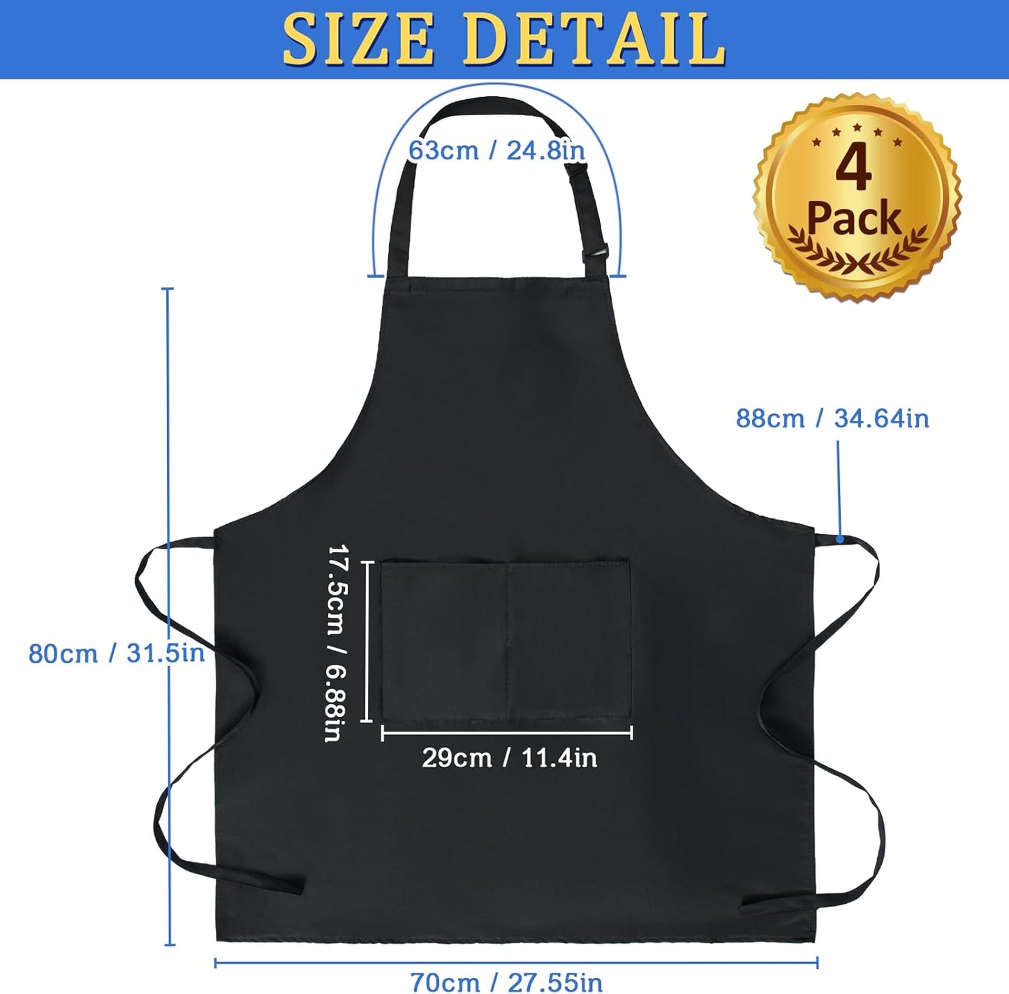FunChaos 4 Packs Zwart Kookschort, Uniseks Verstelbare Schorten met 2 Zakken, Mannen Vrouwen Schort voor Keuken, Restaurant Productgegevens Onderhoudsvoorschriften Machinewas Type sluiting Armband Over dit item 【Hoge Kwaliteit】Het schort is gemaakt van 10