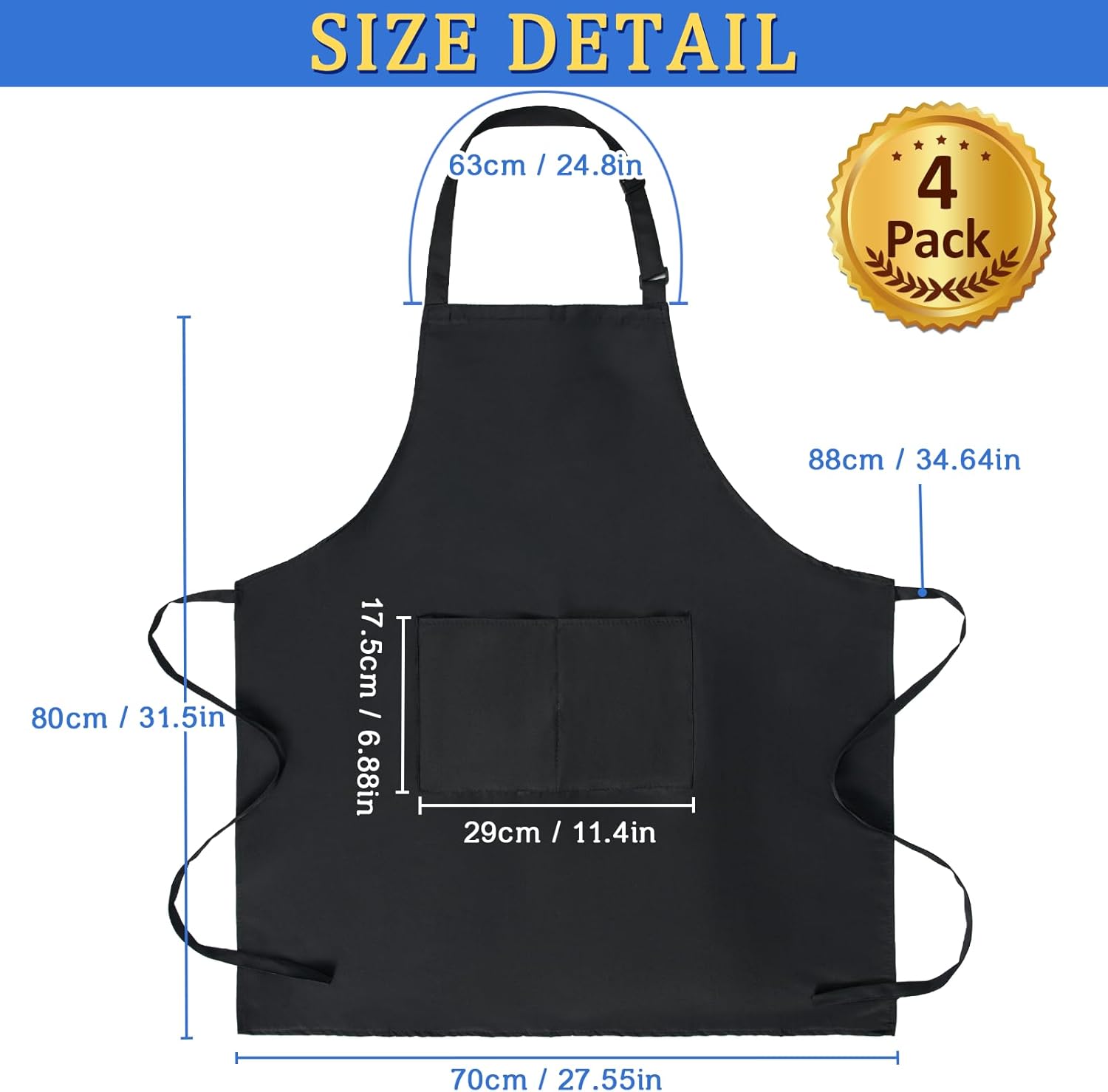 FunChaos 4 Packs Zwart Kookschort, Uniseks Verstelbare Schorten met 2 Zakken, Mannen Vrouwen Schort voor Keuken, Restaurant Productgegevens Onderhoudsvoorschriften Machinewas Type sluiting Armband Over dit item 【Hoge Kwaliteit】Het schort is gemaakt van 10