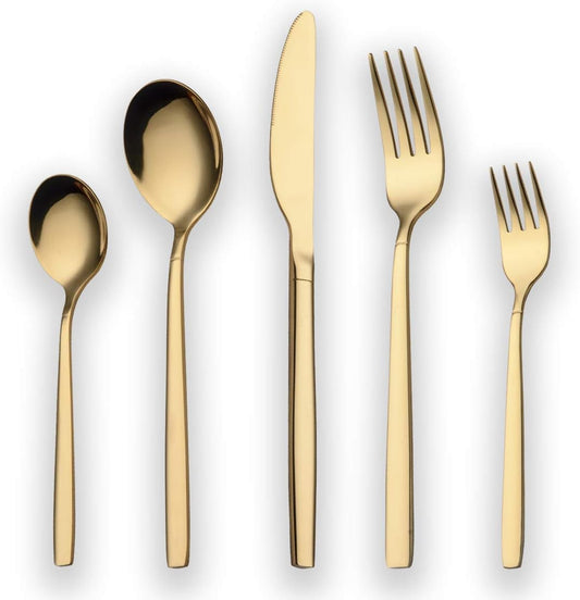 Berglander 30-delige vergulde bestekset glanzend goud Over dit item 30 stuks bevatten: 6 van elk, dinerlepel, dinervork, dinermes, theelepel, theevork Duurzaam, buigt niet; Sterk antiroest, ontwikkeld voor een goede grip voor volwassenen en kinderen. Goed
