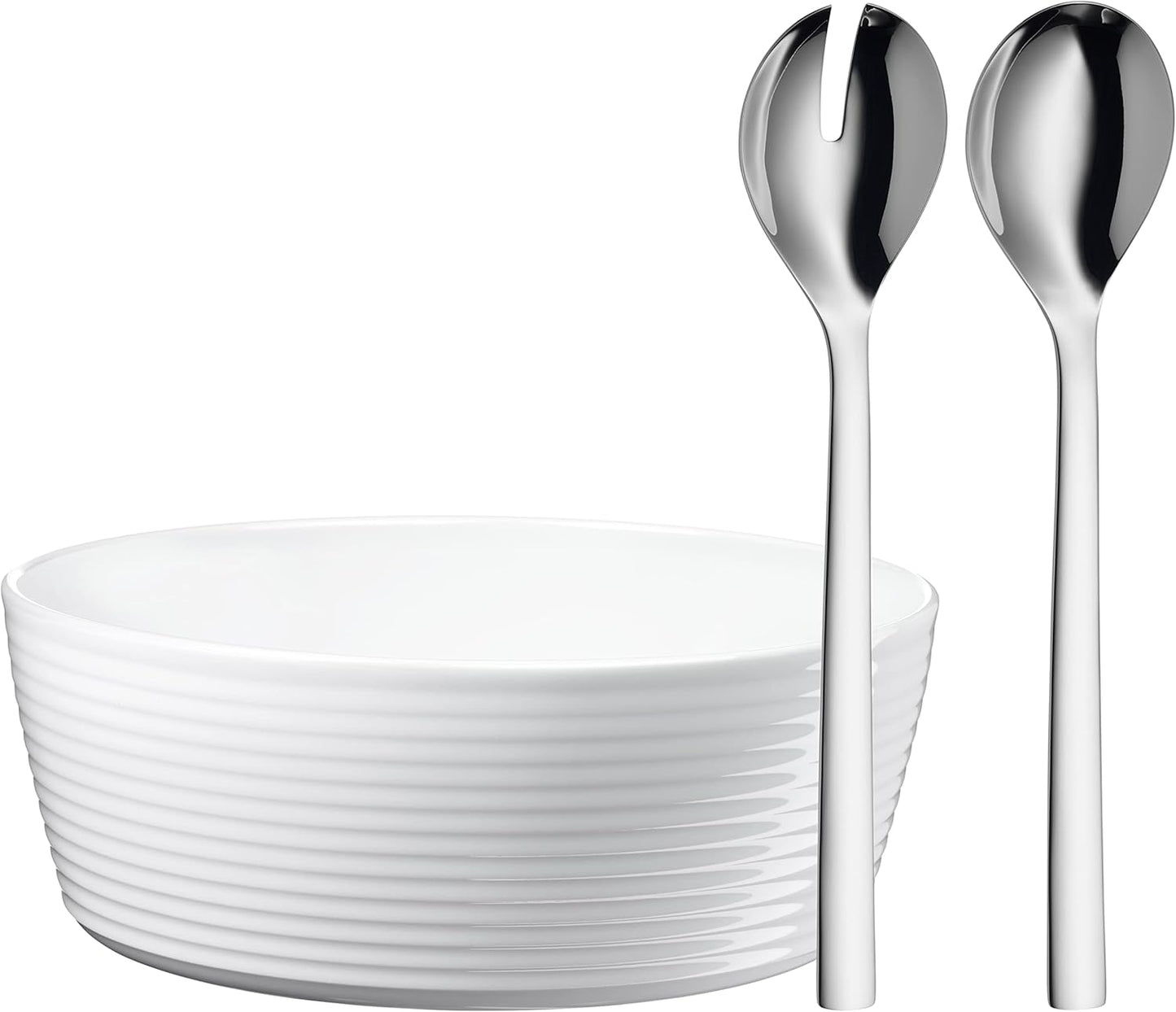 WMF Nuova Saladecouvert 30cm, 2-delig, Saladevork & lepel Cromargan: 18/10 roestvrij staal: Het bestek is uitermate duurzaam, vormvast, hygiënisch, zuurbestendig en zeer goed bestand tegen gebruikerssporen. Vaatwasmachinebestendig Lengte van 30 cm Inhoud: