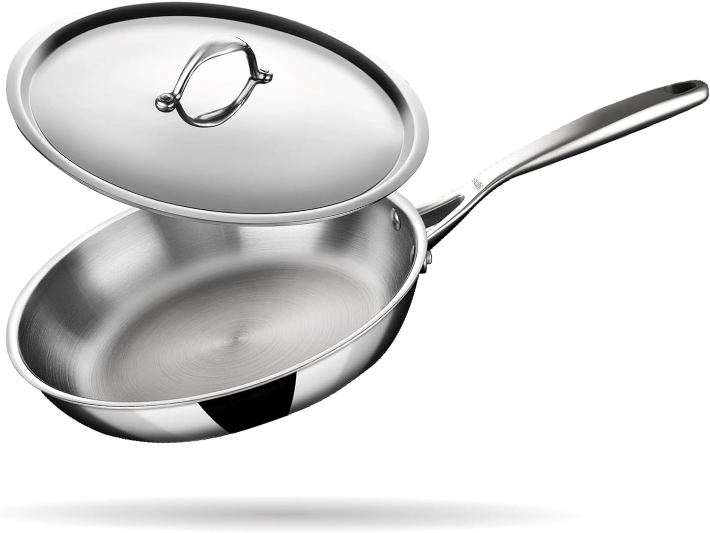 Roestvrijstalen pan met deksel diameter 20 cm, 1,3 l voor 2 personen Triply: Deze pan is gemaakt met een speciale drielaagse constructie die uitstekende warmtegeleiding en duurzaamheid garandeert, terwijl het contact van voedsel met aluminium voorkomt, wa