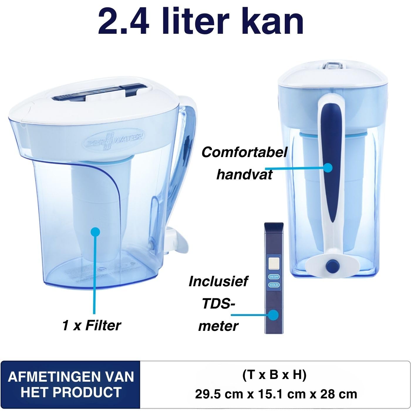 ZeroWater waterfilteringskan voor 12 kopjes 2,8 L Gefilterd water kan: De 5-fasen waterfilter kan van 2,8 L past bij je actieve levensstijl, met zijn ruimtebesparende ontwerp past hij perfect in compacte of kleine koelkasten Premium gezuiverd water in 5 f