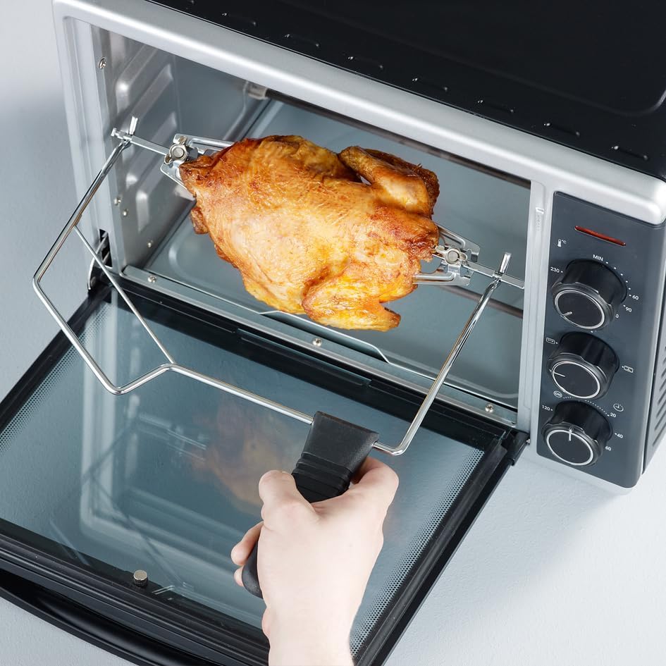 SEVERIN bak- en toastoven met heteluchtfunctie, mini-oven met grillrooster en bakplaat, 30 L inhoud, 1.600 W, zilver/zwart, TO 2056 [Energieklasse B] Betrouwbare en praktische bak- en toastoven met circulatiefunctie voor het bereiden van ovengerechten zoa
