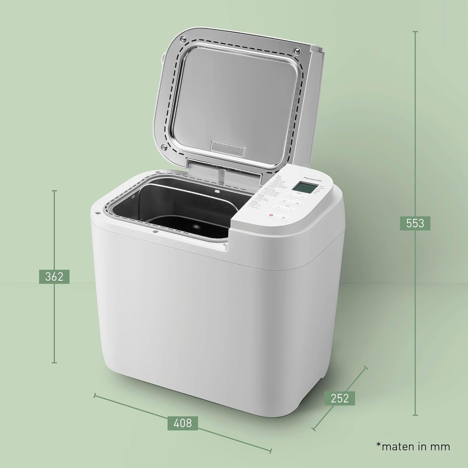 Panasonic SD-B2510 Automatische broodbakmachine, 850 W, temperatuursensor, digitale timer 13 uur, 25 programma's, wit Geniet elke dag van een ander brood: dankzij 25 voorgeprogrammeerde modi voor brood, deeg, compot en jam; bovendien drie nieuwe recepten,