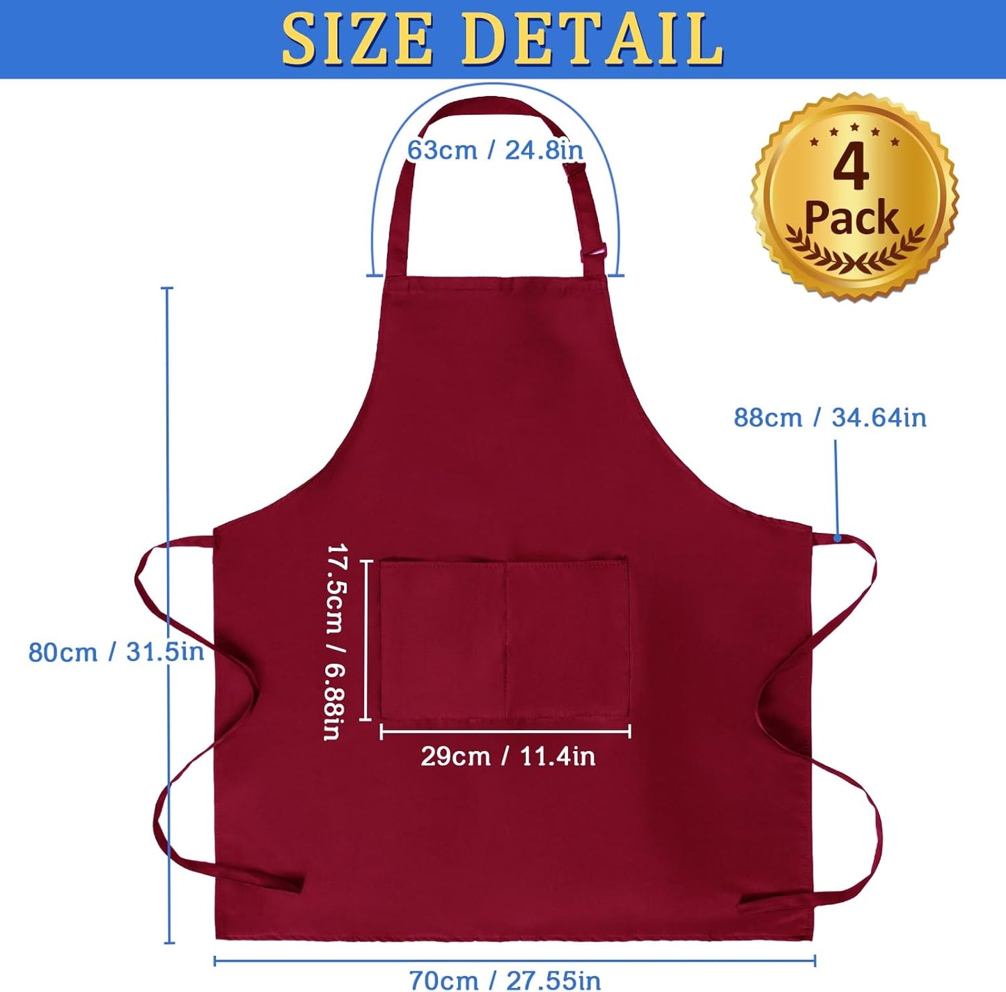 FunChaos 4 Packs Zwart Kookschort, Uniseks Verstelbare Schorten met 2 Zakken, Mannen Vrouwen Schort voor Keuken, Restaurant Productgegevens Onderhoudsvoorschriften Machinewas Type sluiting Armband Over dit item 【Hoge Kwaliteit】Het schort is gemaakt van 10