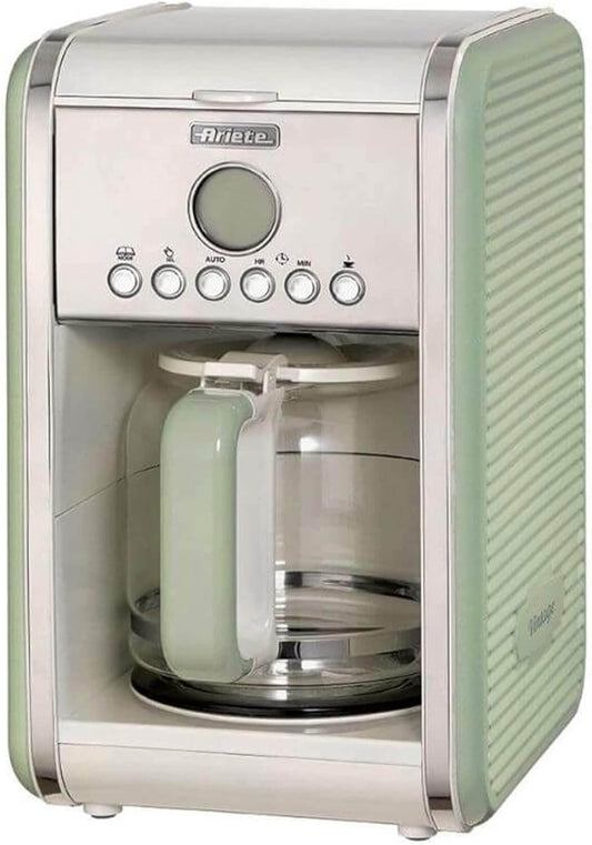 Ariete Retro Americano-koffiezetapparaat tot 12 kopjes 4 TOT 12 kopjes: Dit Americano-koffiezetapparaat met anti-druppelfunctie extraheert heerlijke, aromatisch geurende en smakelijke koffie Klaar wanneer je opstaat: dankzij de programmeerfunctie tot 24 u